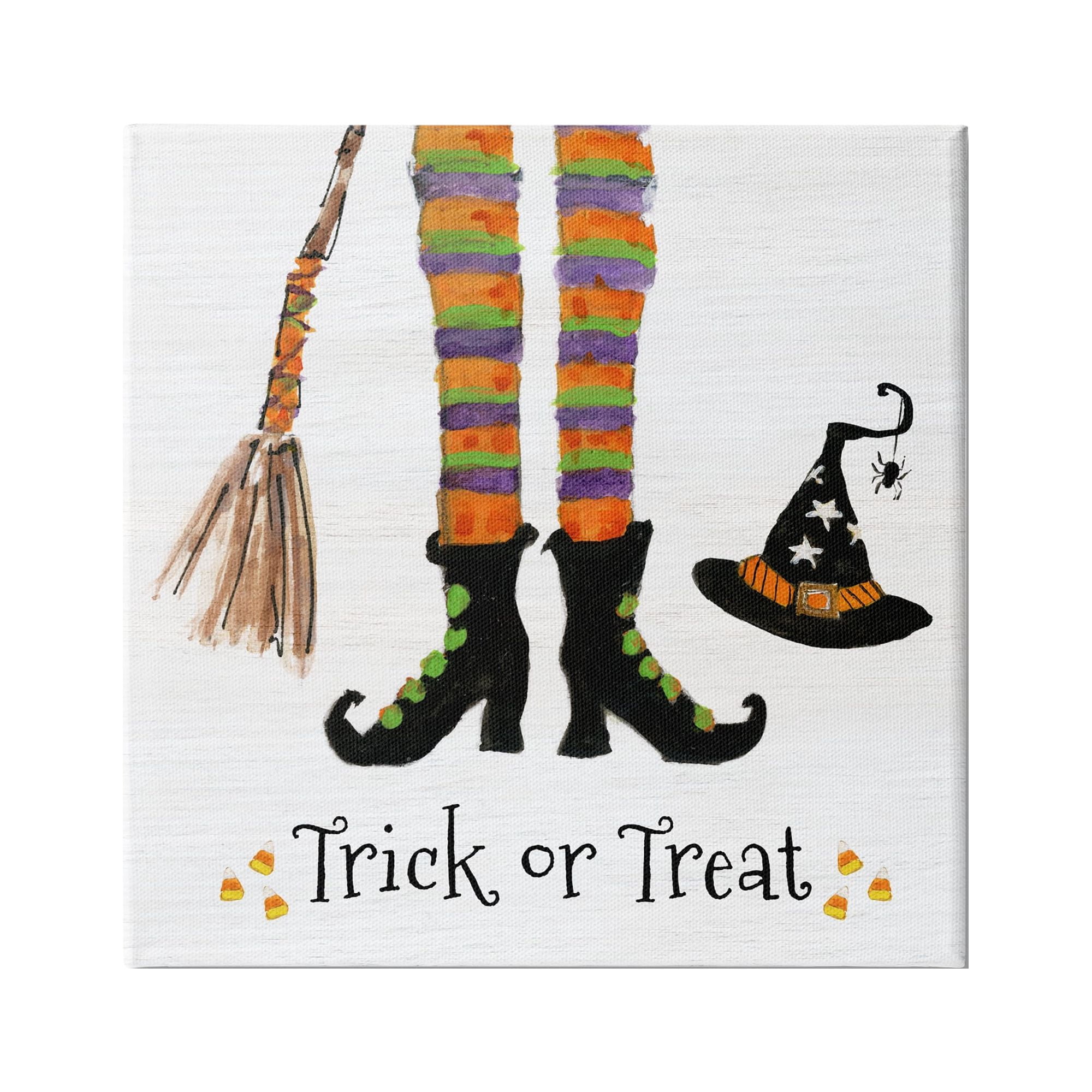 Stupell Indtries Trick Or Treat Phrase Whimsical Striped Witch Socks,36 x 36,Design by Sally Swatland
