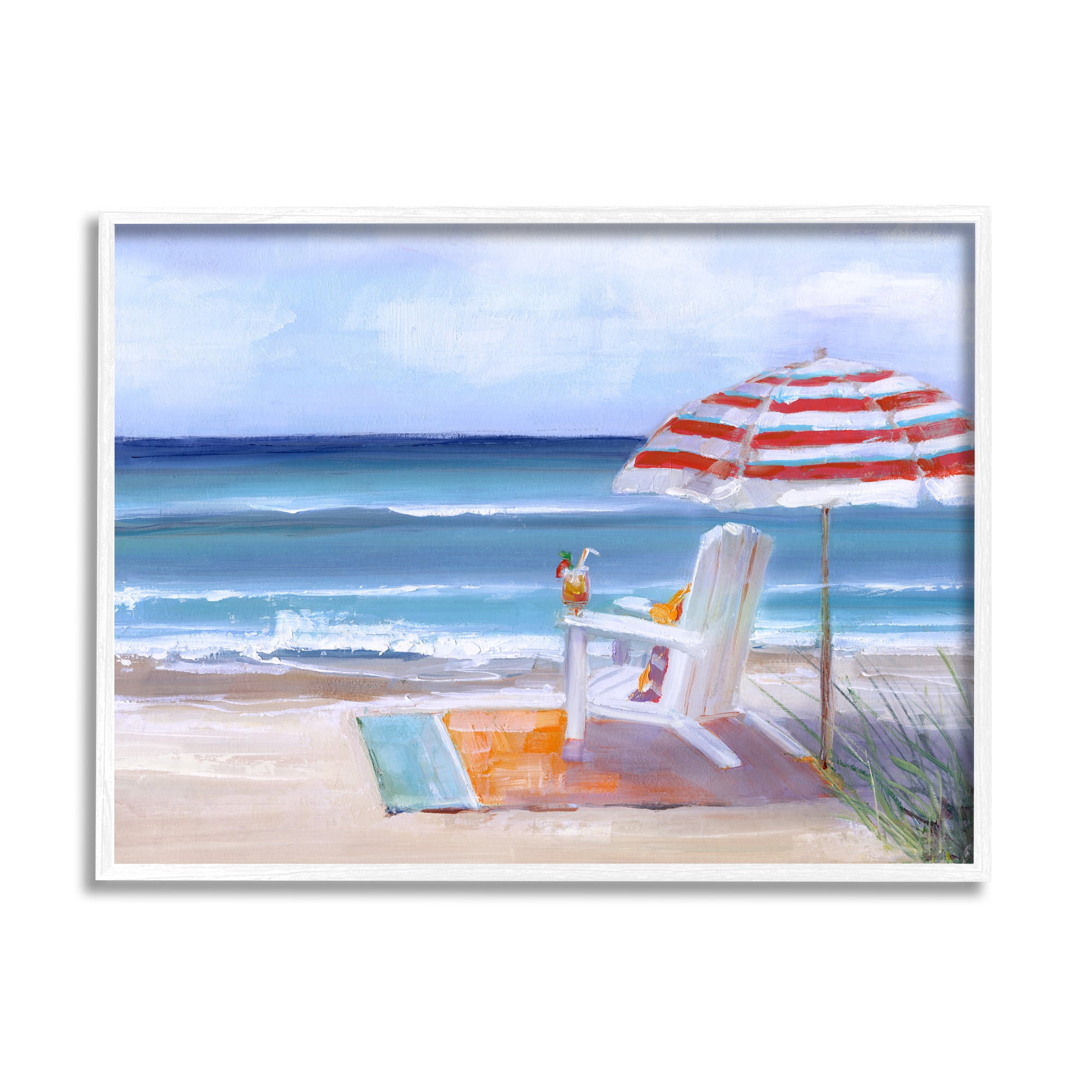 Stupell Indtries Tropical Drink Beach Umbrella Chair Ocean Tide Landscape,14 x 11,Design by Sally Swatland