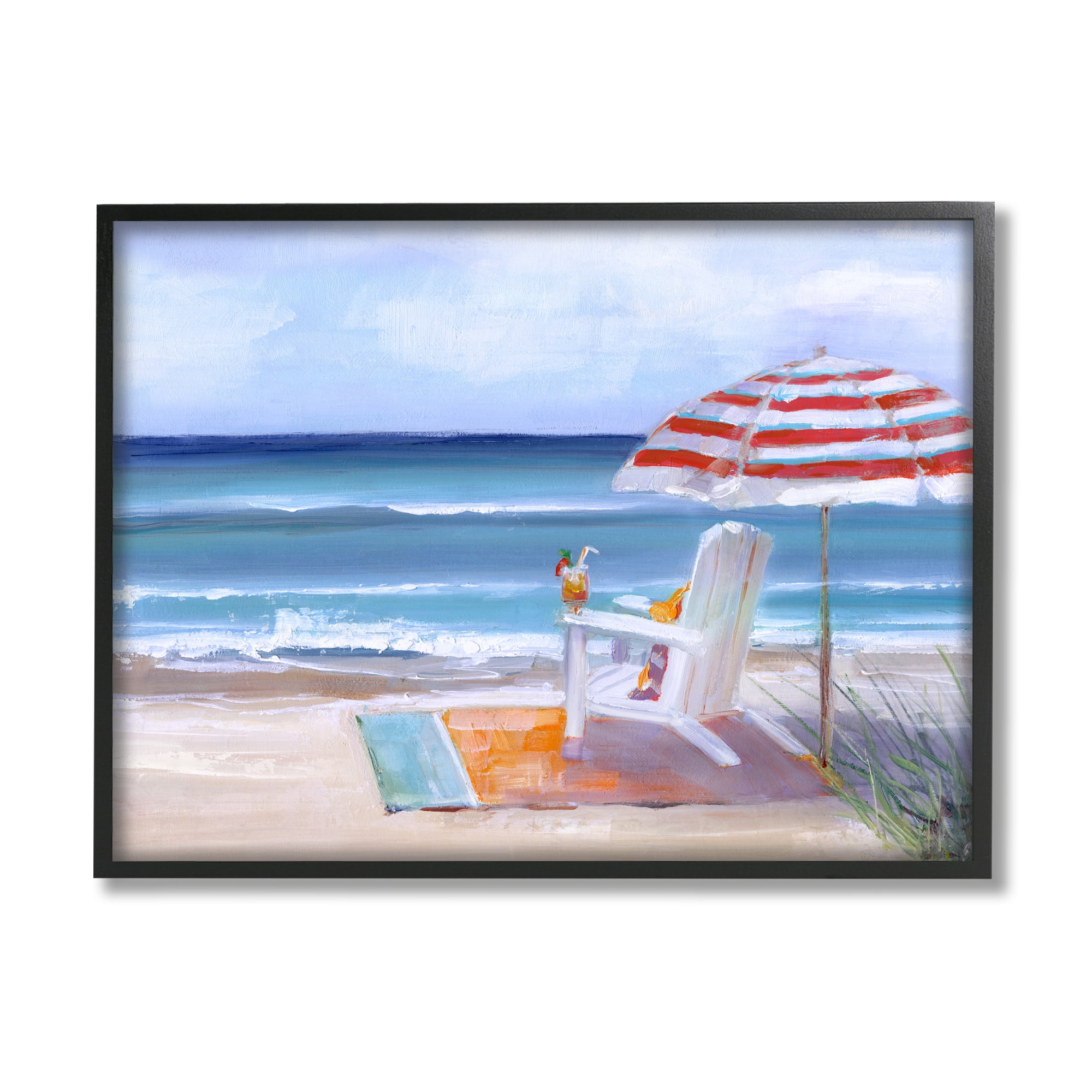 Stupell Indtries Tropical Drink Beach Umbrella Chair Ocean Tide Landscape,14 x 11,Design by Sally Swatland