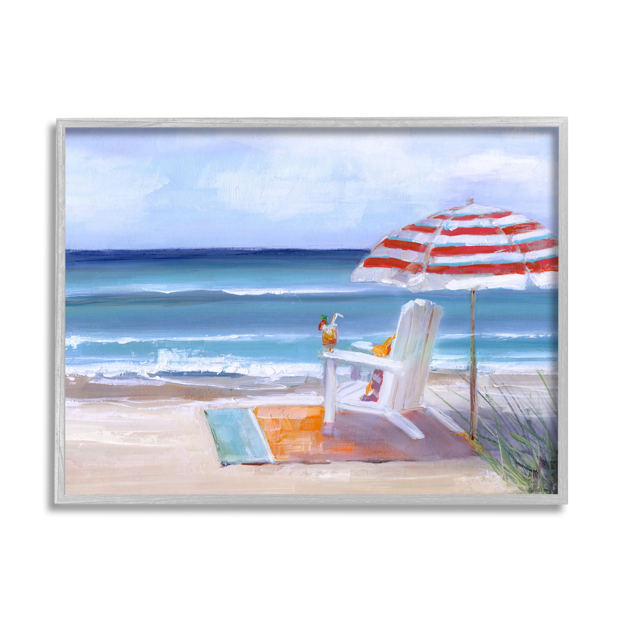 Stupell Indtries Tropical Drink Beach Umbrella Chair Ocean Tide Landscape,14 x 11,Design by Sally Swatland