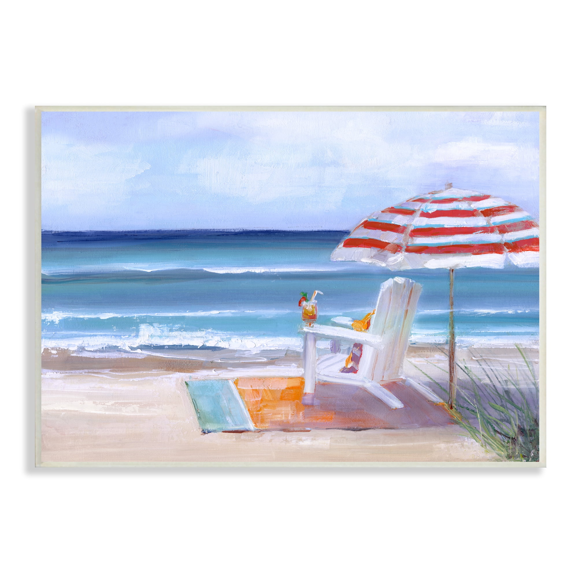Stupell Indtries Tropical Drink Beach Umbrella Chair Ocean Tide Landscape,19 x 13,Design by Sally Swatland