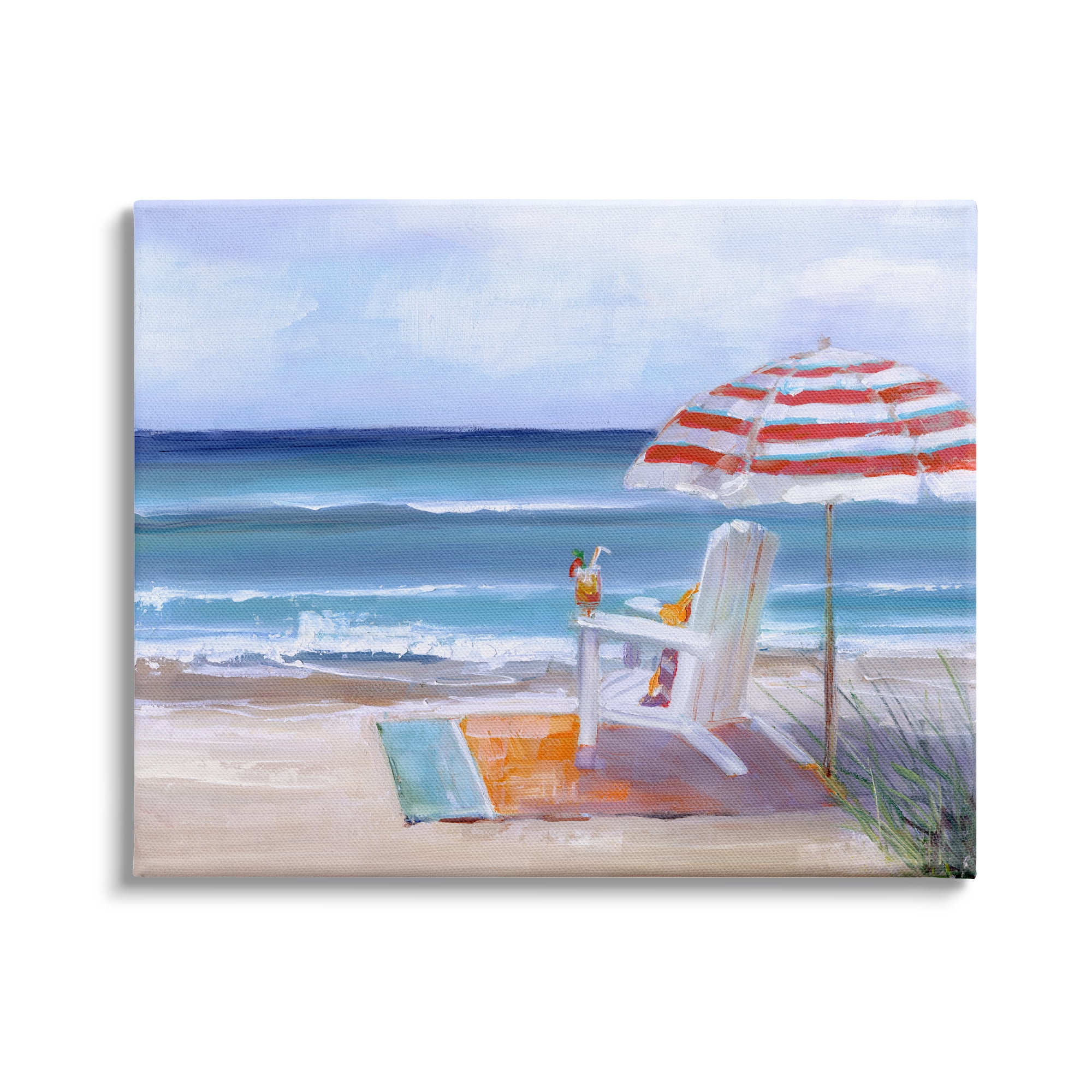 Stupell Indtries Tropical Drink Beach Umbrella Chair Ocean Tide Landscape,40 x 30,Design by Sally Swatland