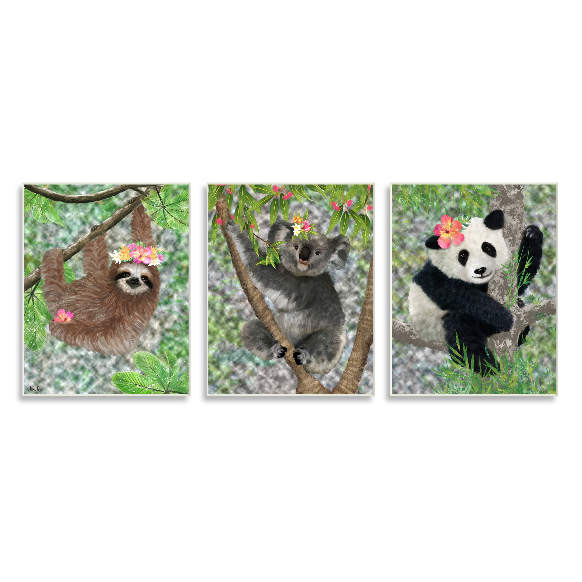 Stupell Indtries Tropical Hibisc Flower Jungle Animals Koala Panda Sloth,10 x 15,Design by Lisa Lane