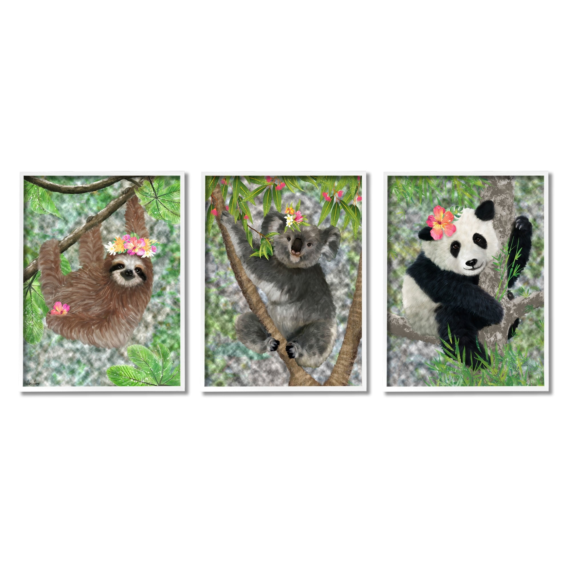 Stupell Indtries Tropical Hibisc Flower Jungle Animals Koala Panda Sloth,24 x 30,Design by Lisa Lane