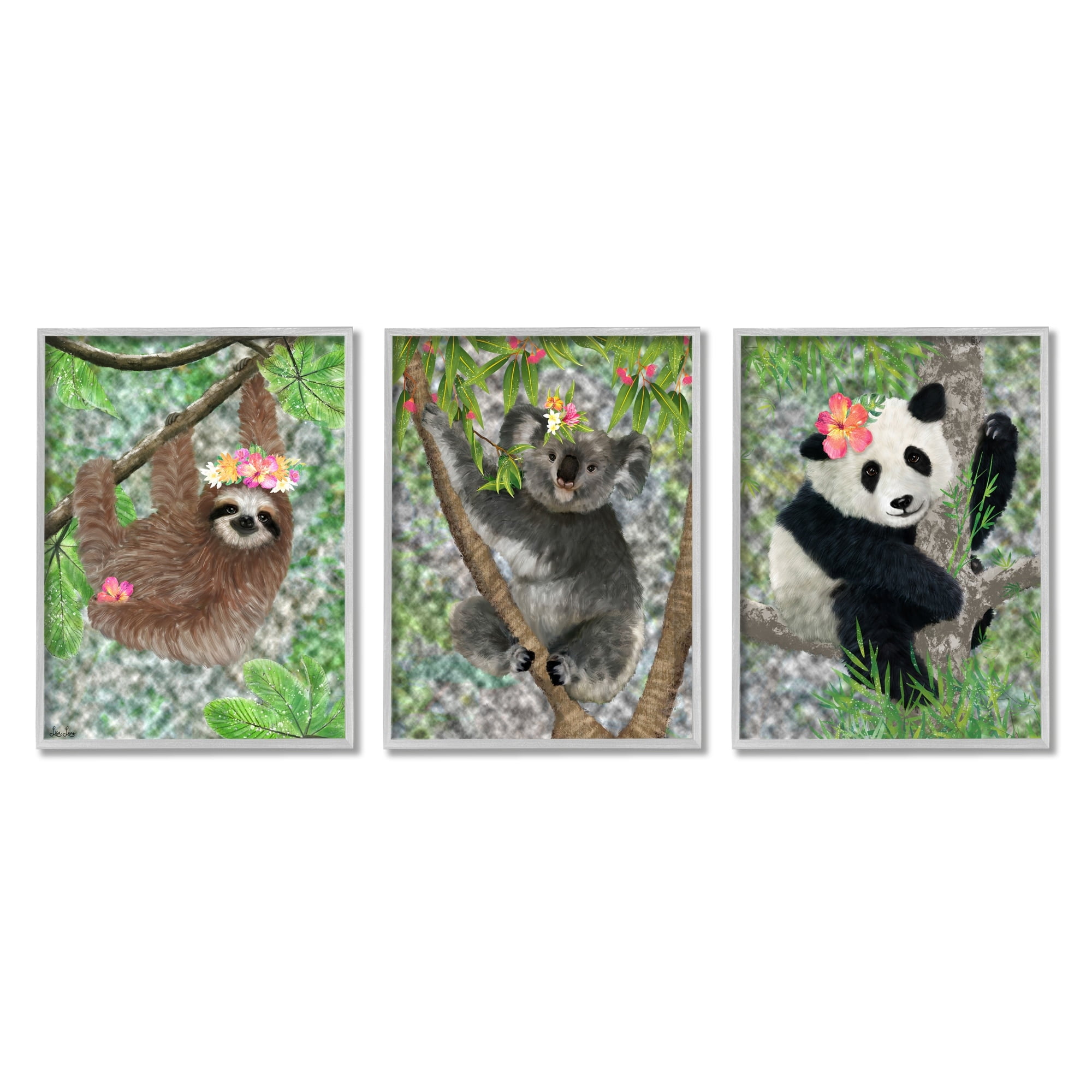 Stupell Indtries Tropical Hibisc Flower Jungle Animals Koala Panda Sloth,24 x 30,Design by Lisa Lane