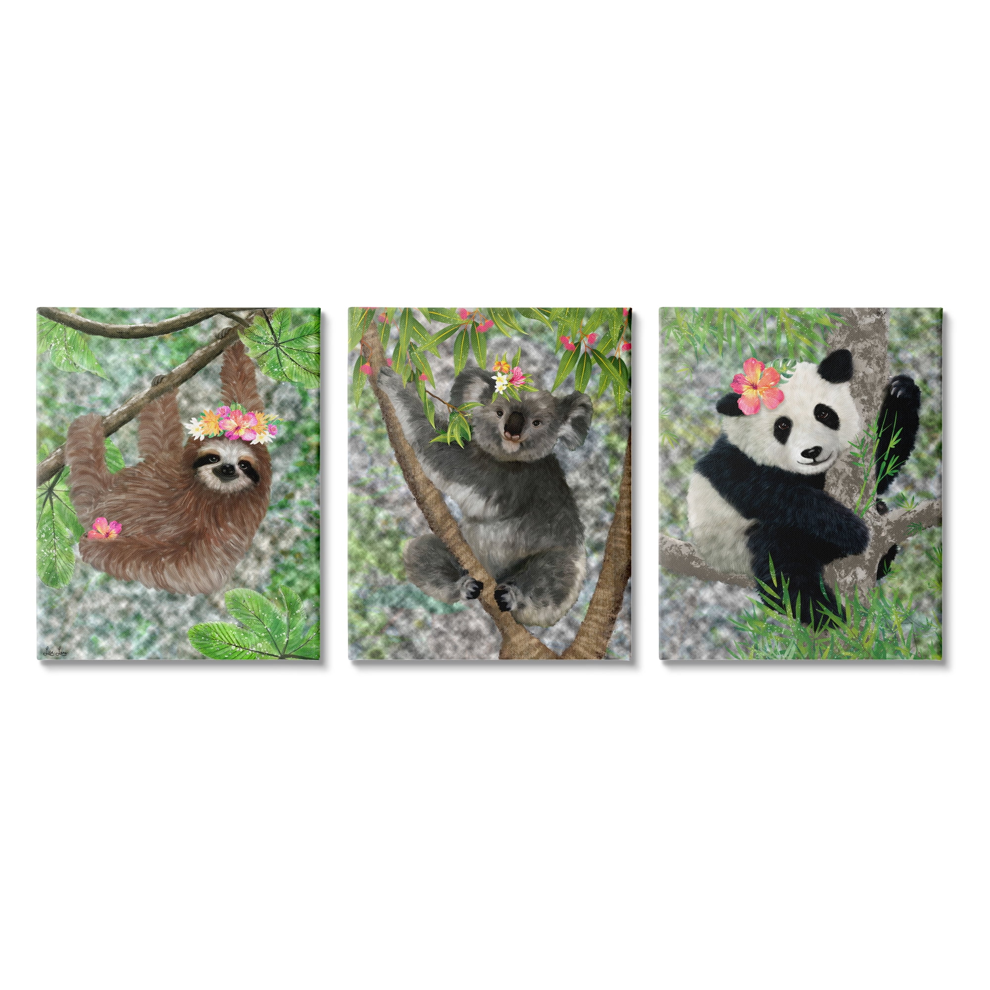 Stupell Indtries Tropical Hibisc Flower Jungle Animals Koala Panda Sloth,24 x 30,Design by Lisa Lane