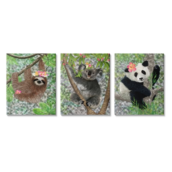 Stupell Indtries Tropical Hibisc Flower Jungle Animals Koala Panda Sloth,24 x 30,Design by Lisa Lane