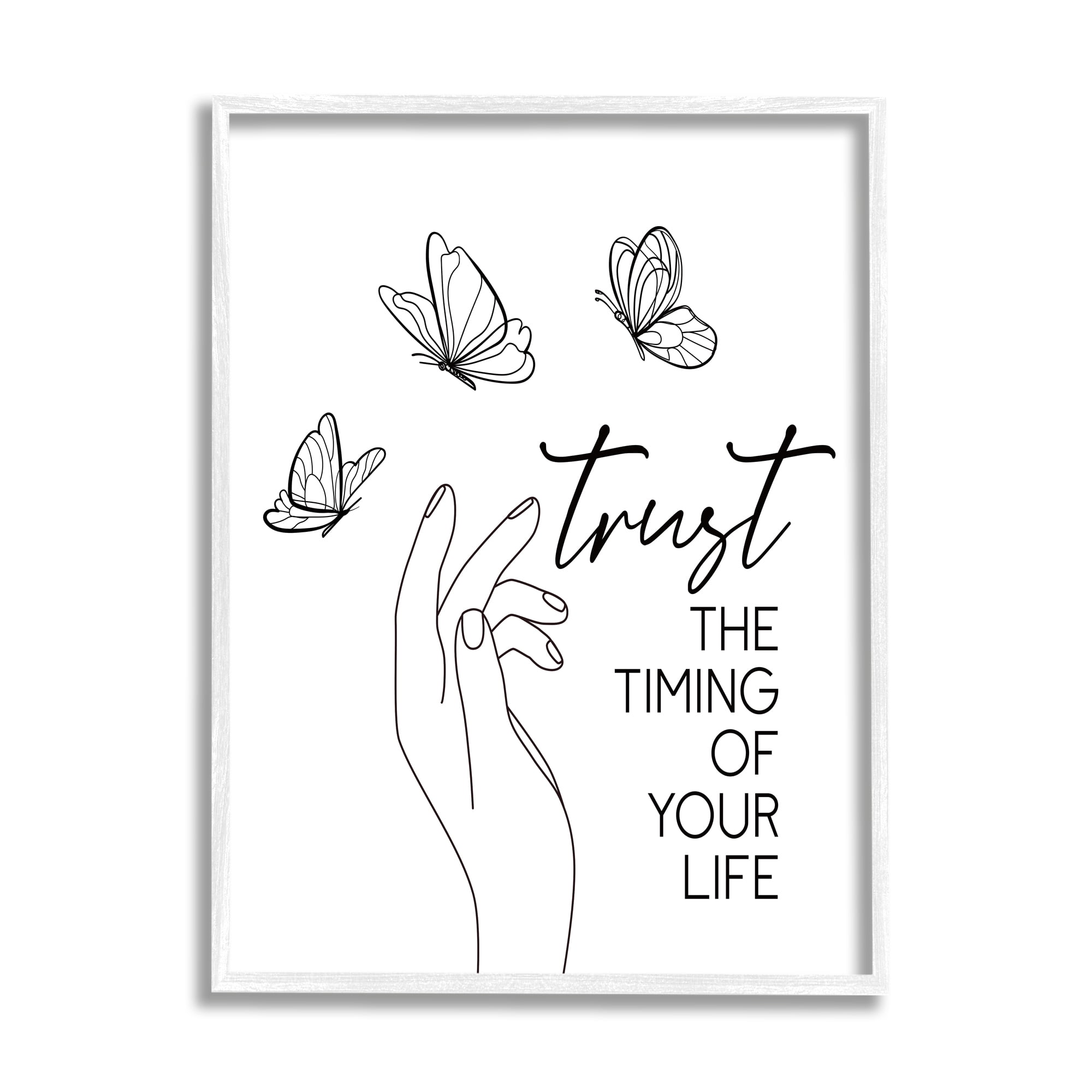 Stupell Indtries Trt the Timing Life Motivational Phrase Minimal Butterflies,11 x 14,Design by JJ Design Hoe LLC