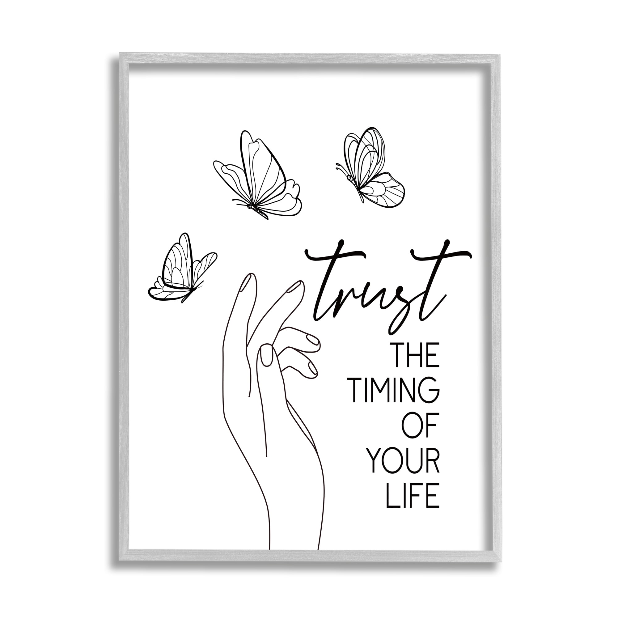 Stupell Indtries Trt the Timing Life Motivational Phrase Minimal Butterflies,16 x 20,Design by JJ Design Hoe LLC