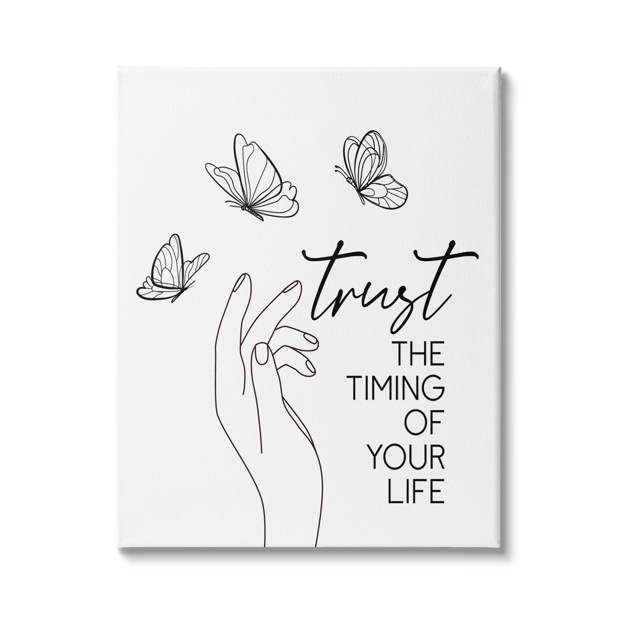 Stupell Indtries Trt the Timing Life Motivational Phrase Minimal Butterflies,16 x 20,Design by JJ Design Hoe LLC