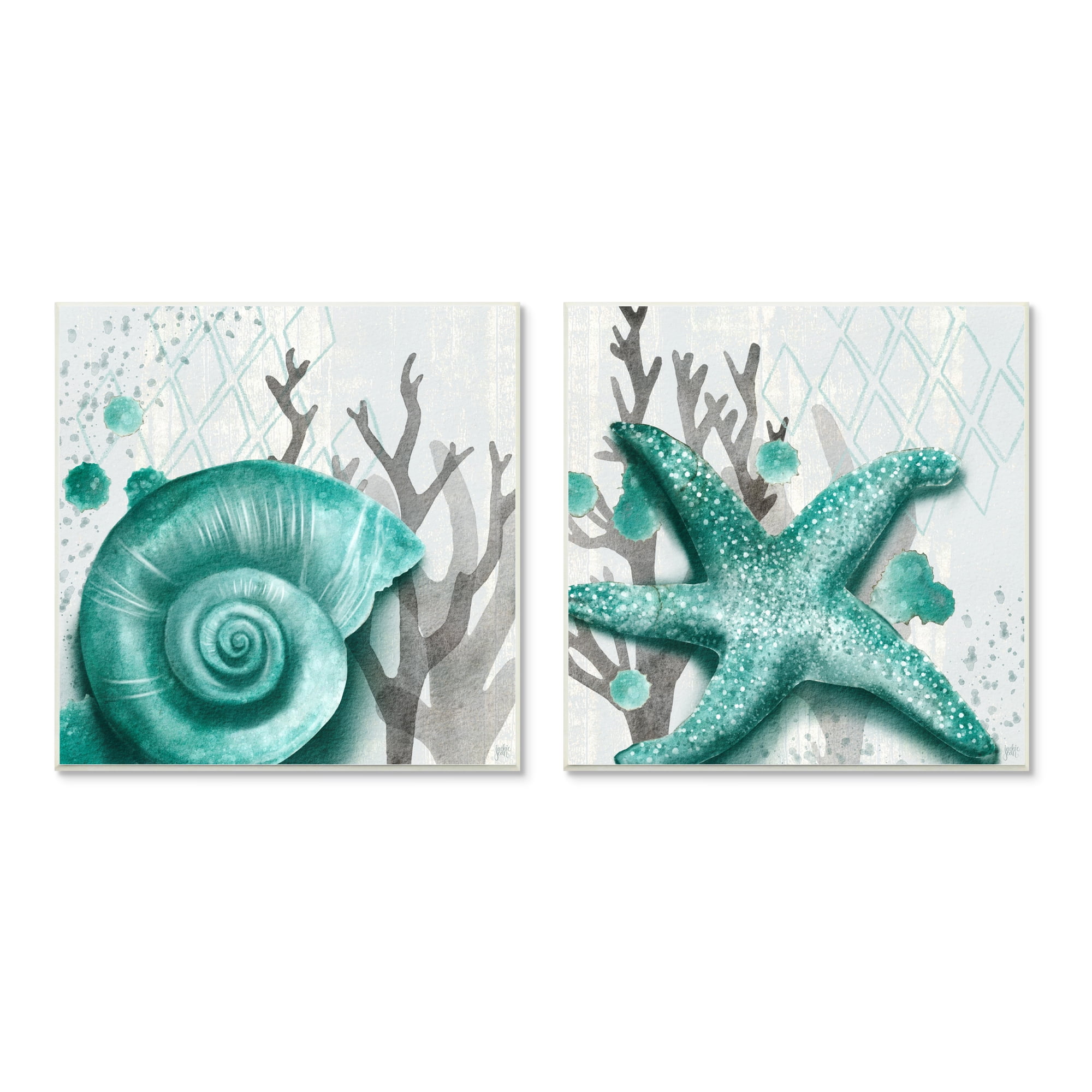 Stupell Indtries Turquoise Pop Sea Floor Diamond Pattern Grey Coral,12 x 12,Design by Jackie Quigley