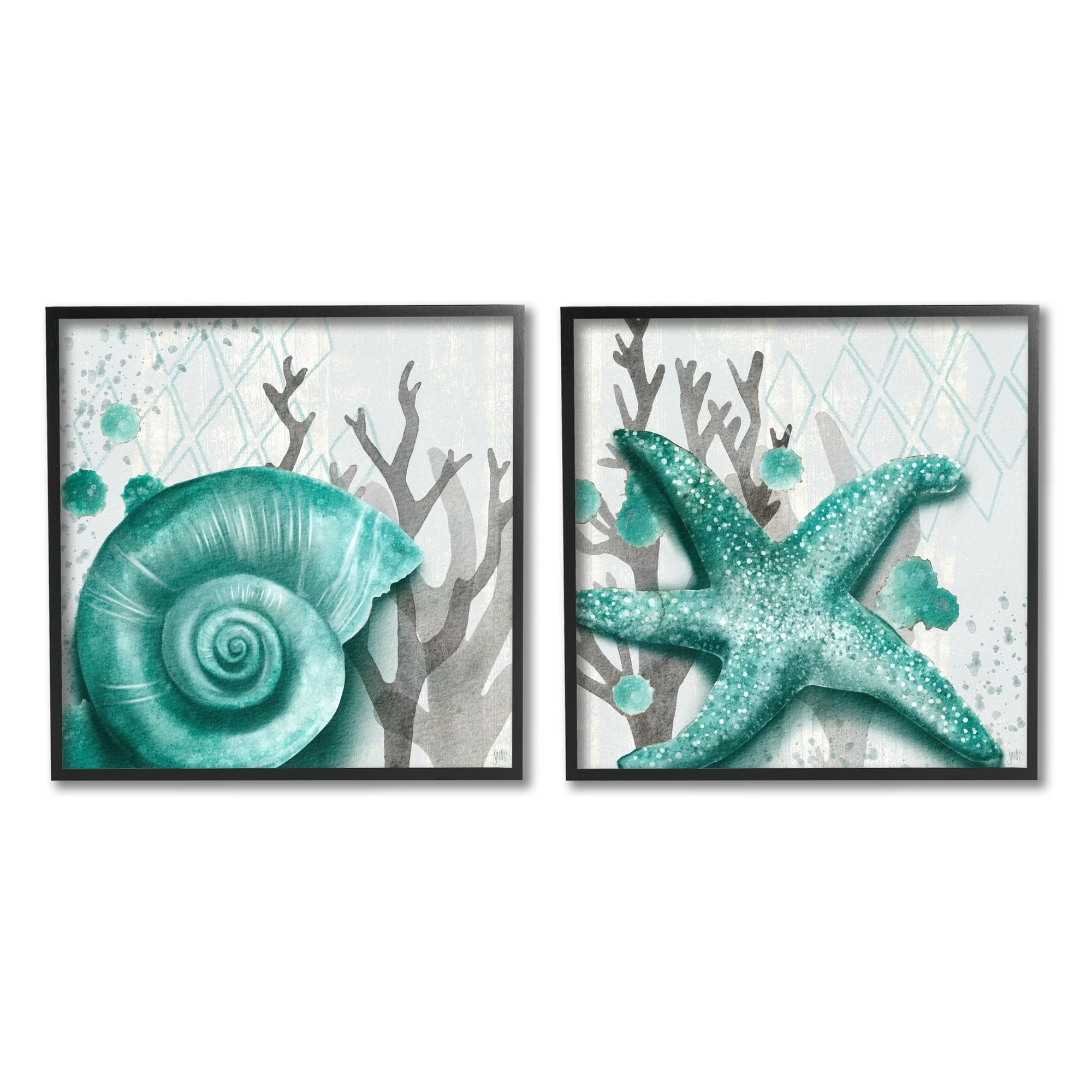 Stupell Indtries Turquoise Pop Sea Floor Diamond Pattern Grey Coral,12 x 12,Design by Jackie Quigley