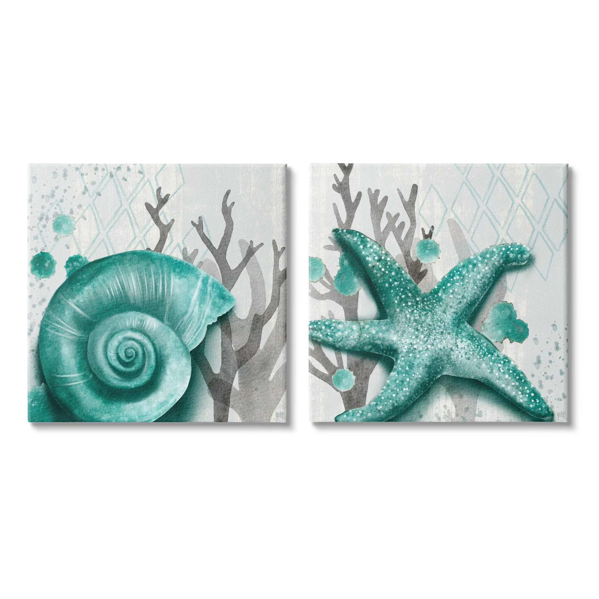 Stupell Indtries Turquoise Pop Sea Floor Diamond Pattern Grey Coral,17 x 17,Design by Jackie Quigley