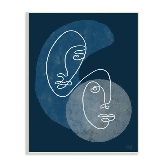 Stupell Indtries Two Faces Line Abstraction Groovy Deep Blue Shapes,10 x 15,Design by Birch&Ink