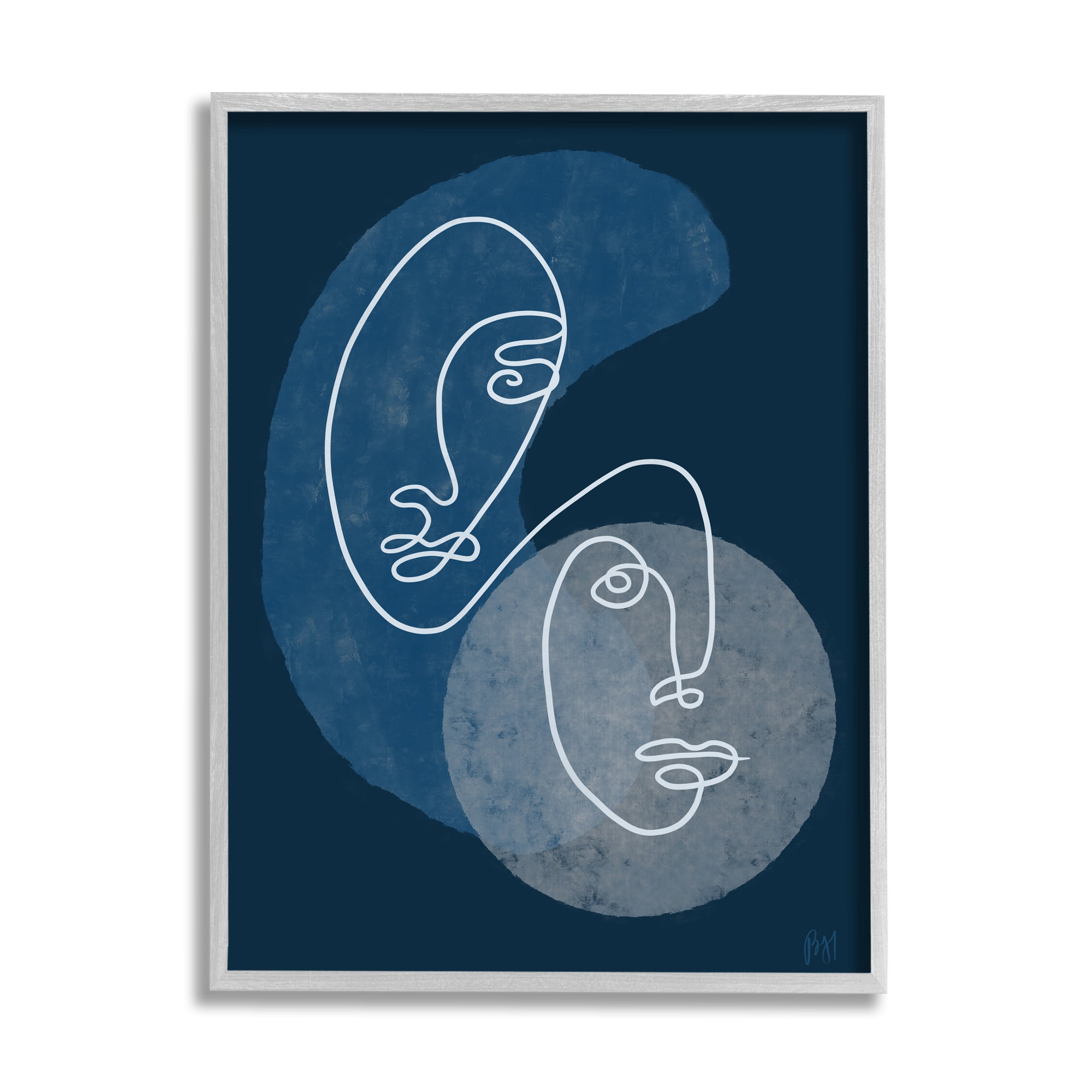 Stupell Indtries Two Faces Line Abstraction Groovy Deep Blue Shapes,11 x 14,Design by Birch&Ink