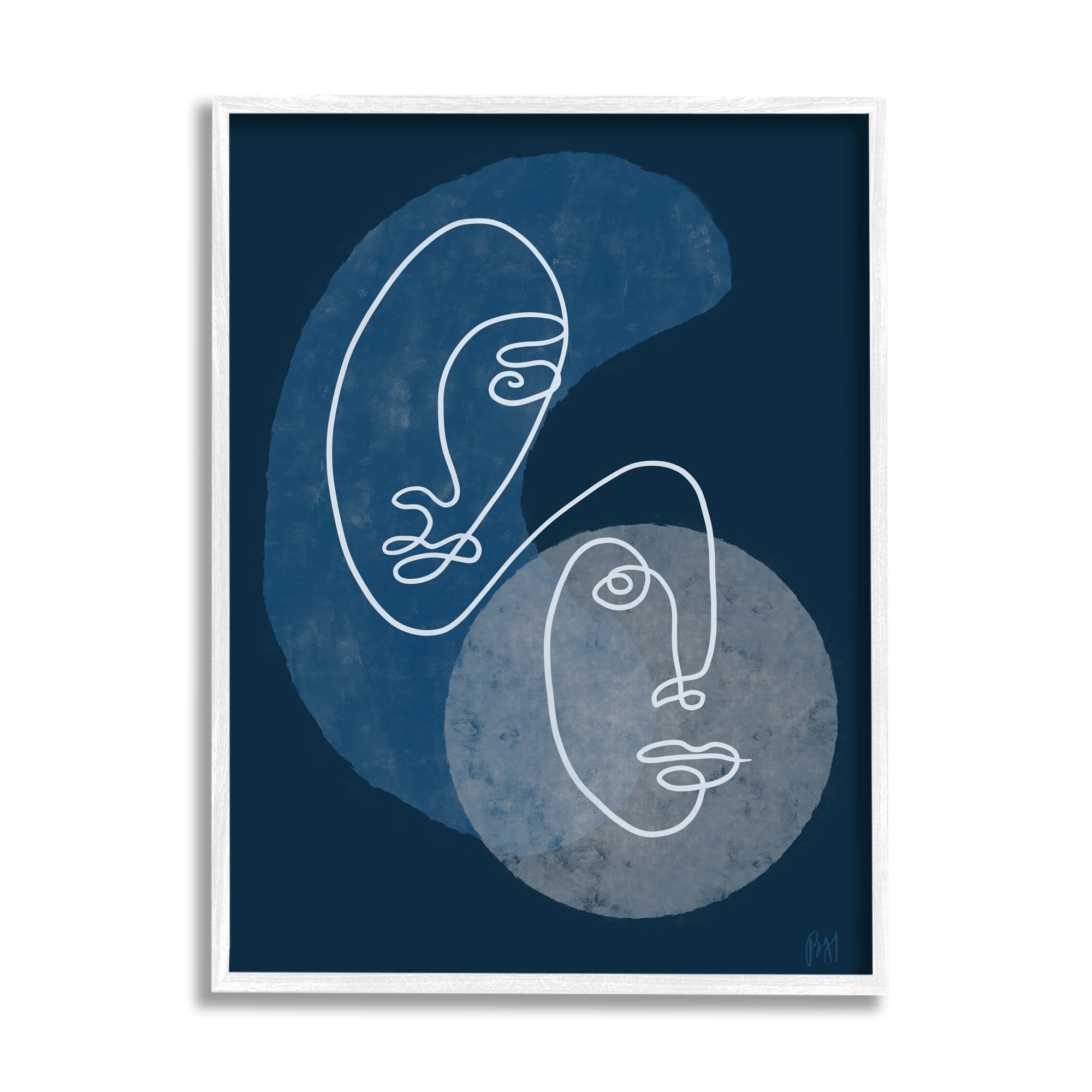 Stupell Indtries Two Faces Line Abstraction Groovy Deep Blue Shapes,16 x 20,Design by Birch&Ink