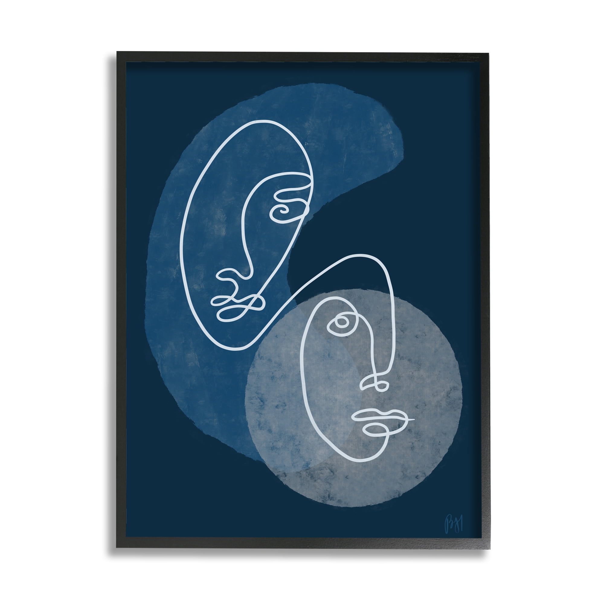 Stupell Indtries Two Faces Line Abstraction Groovy Deep Blue Shapes,16 x 20,Design by Birch&Ink