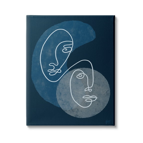 Stupell Indtries Two Faces Line Abstraction Groovy Deep Blue Shapes,16 x 20,Design by Birch&Ink