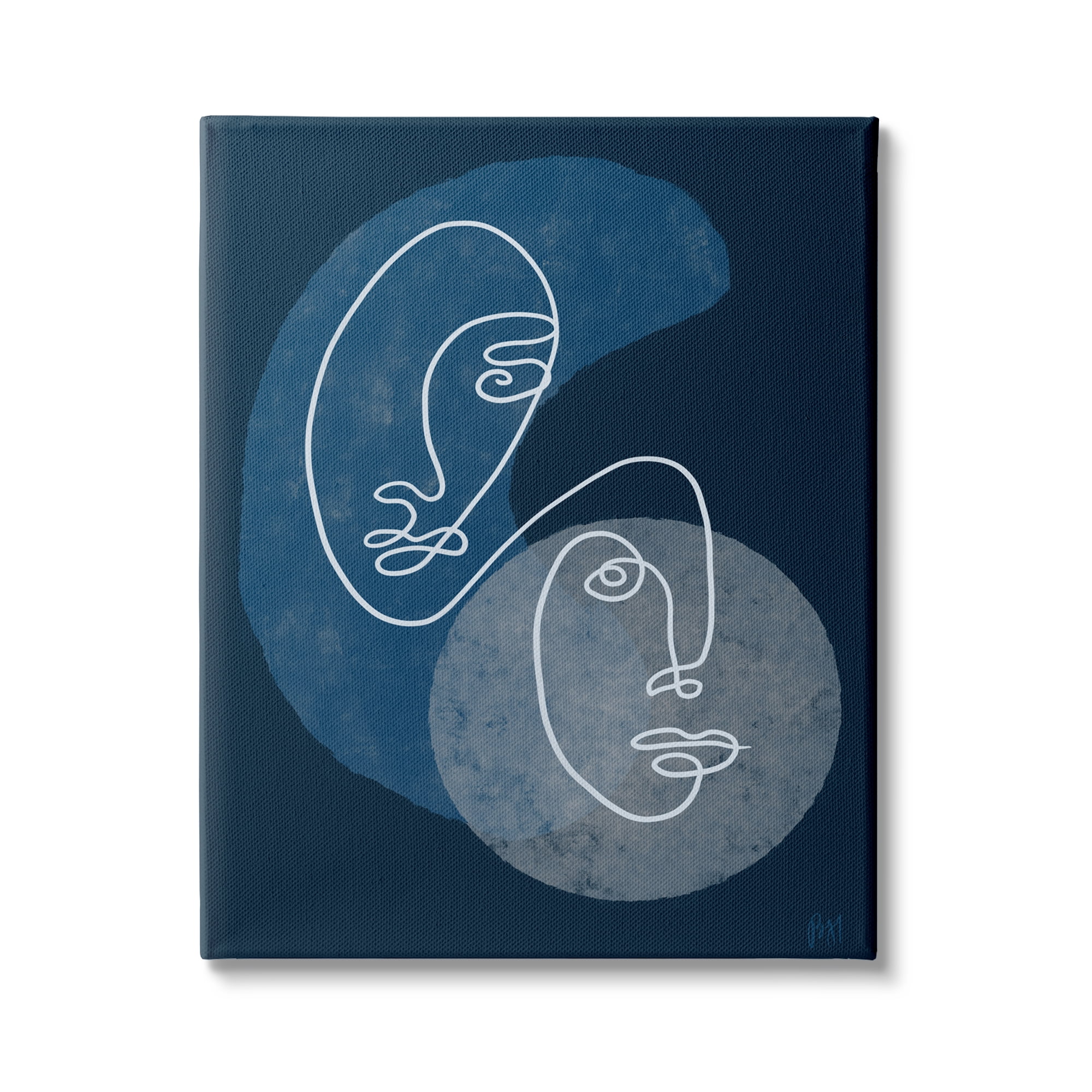 Stupell Indtries Two Faces Line Abstraction Groovy Deep Blue Shapes,24 x 30,Design by Birch&Ink