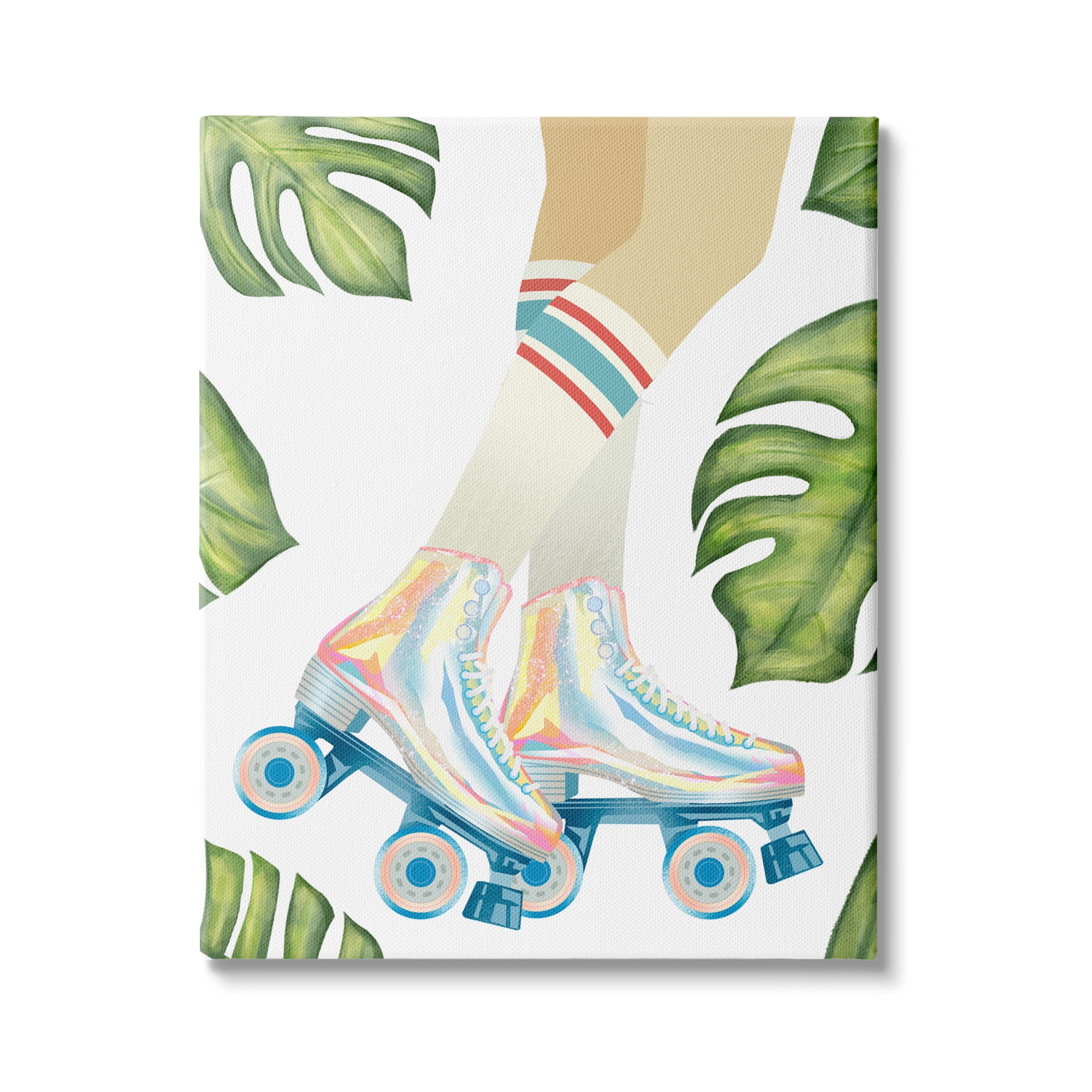 Stupell Indtries Vintage Disco Roller Skates Striped Socks Monstera Plants,36 x 48,Design by Ziwei Li