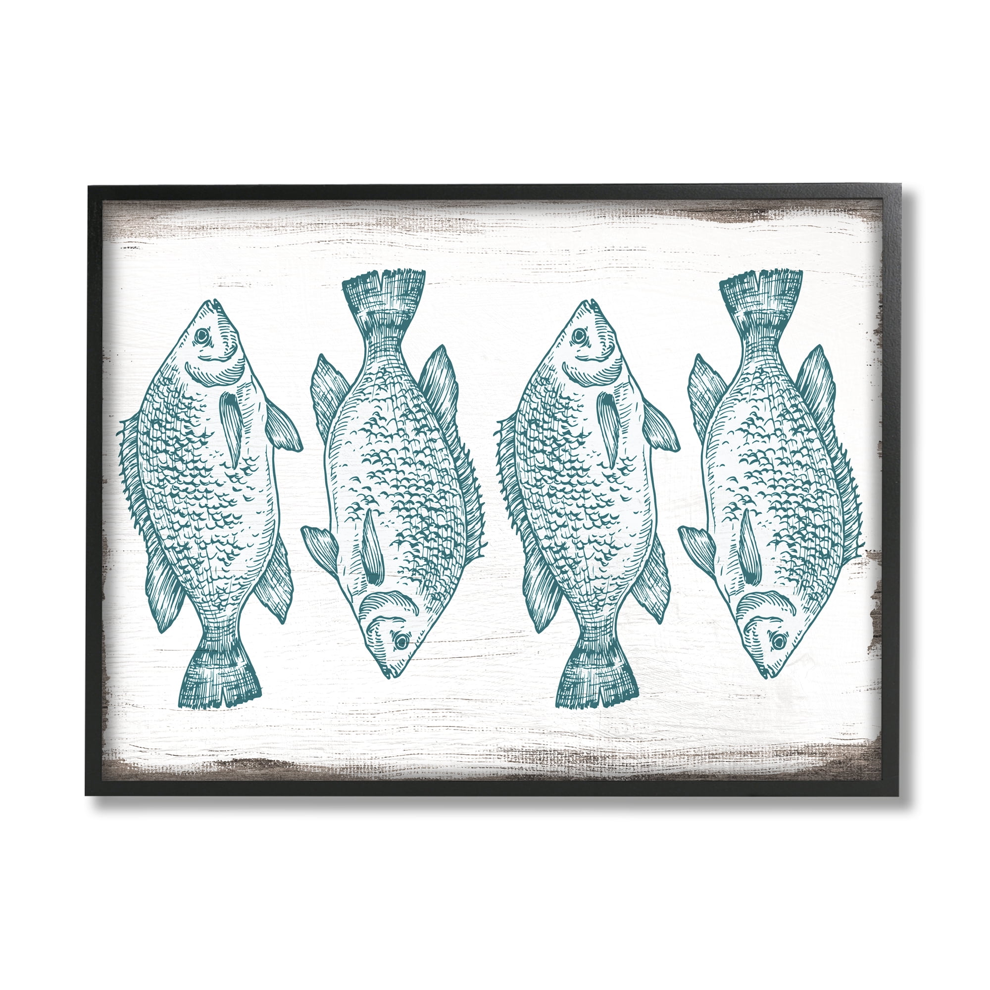 Stupell Indtries Vintage Fish Illtration Nautical Pattern Blue White Brown,14 x 11,Design by Daphne Polselli