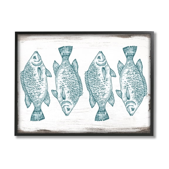 Stupell Indtries Vintage Fish Illtration Nautical Pattern Blue White Brown,14 x 11,Design by Daphne Polselli
