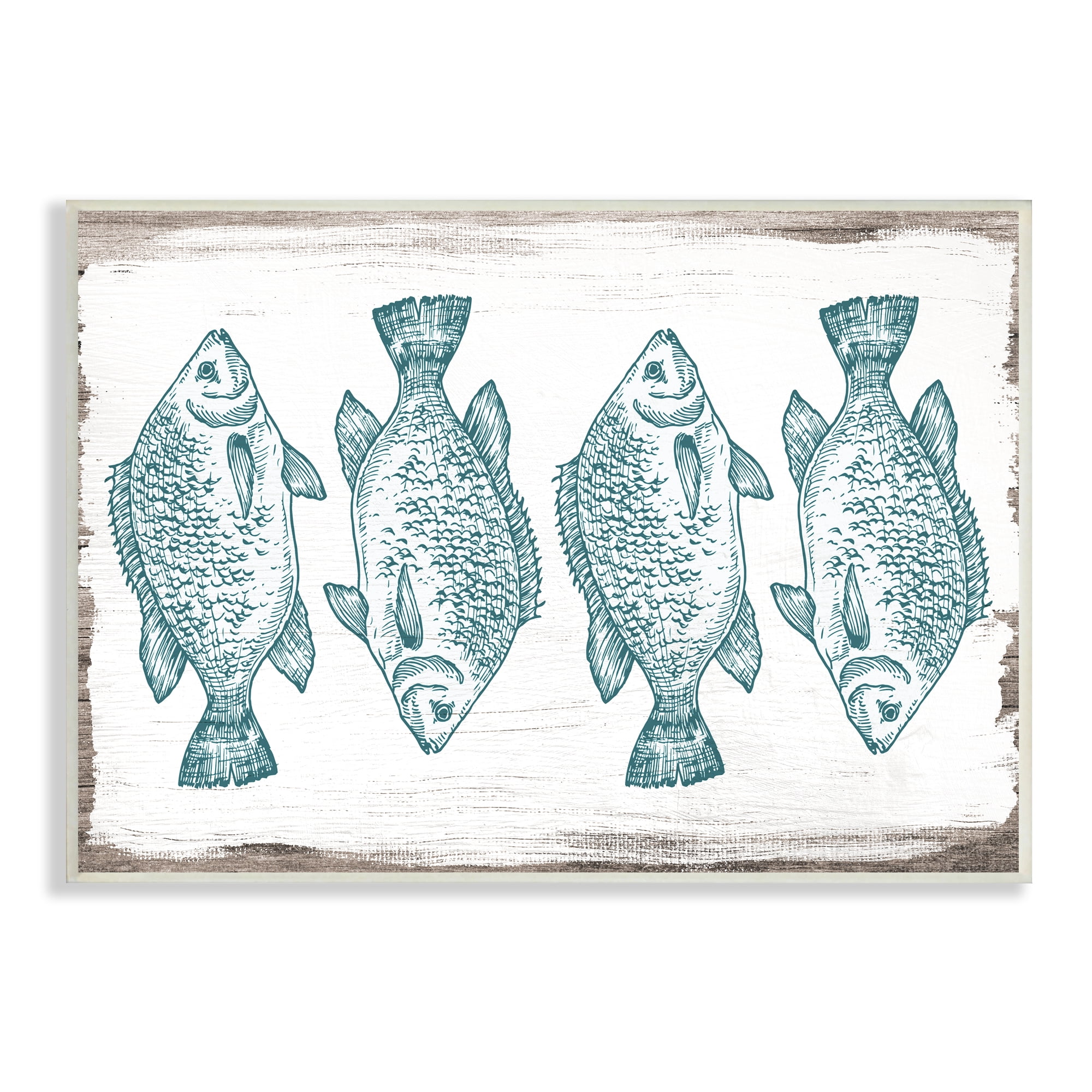 Stupell Indtries Vintage Fish Illtration Nautical Pattern Blue White Brown,15 x 10,Design by Daphne Polselli