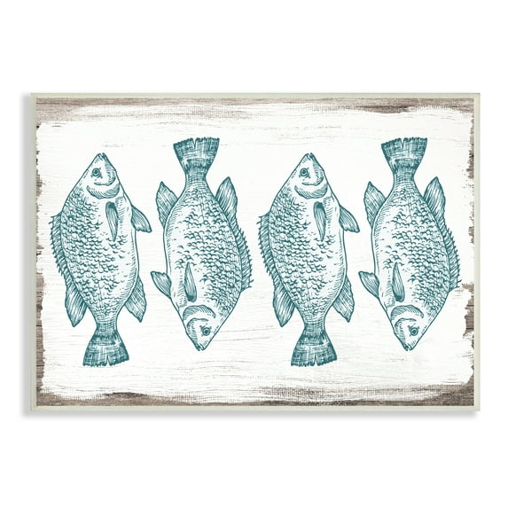 Stupell Indtries Vintage Fish Illtration Nautical Pattern Blue White Brown,19 x 13,Design by Daphne Polselli