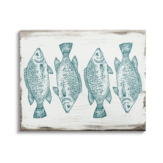 Stupell Indtries Vintage Fish Illtration Nautical Pattern Blue White Brown,20 x 16,Design by Daphne Polselli