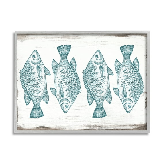 Stupell Indtries Vintage Fish Illtration Nautical Pattern Blue White Brown,30 x 24,Design by Daphne Polselli