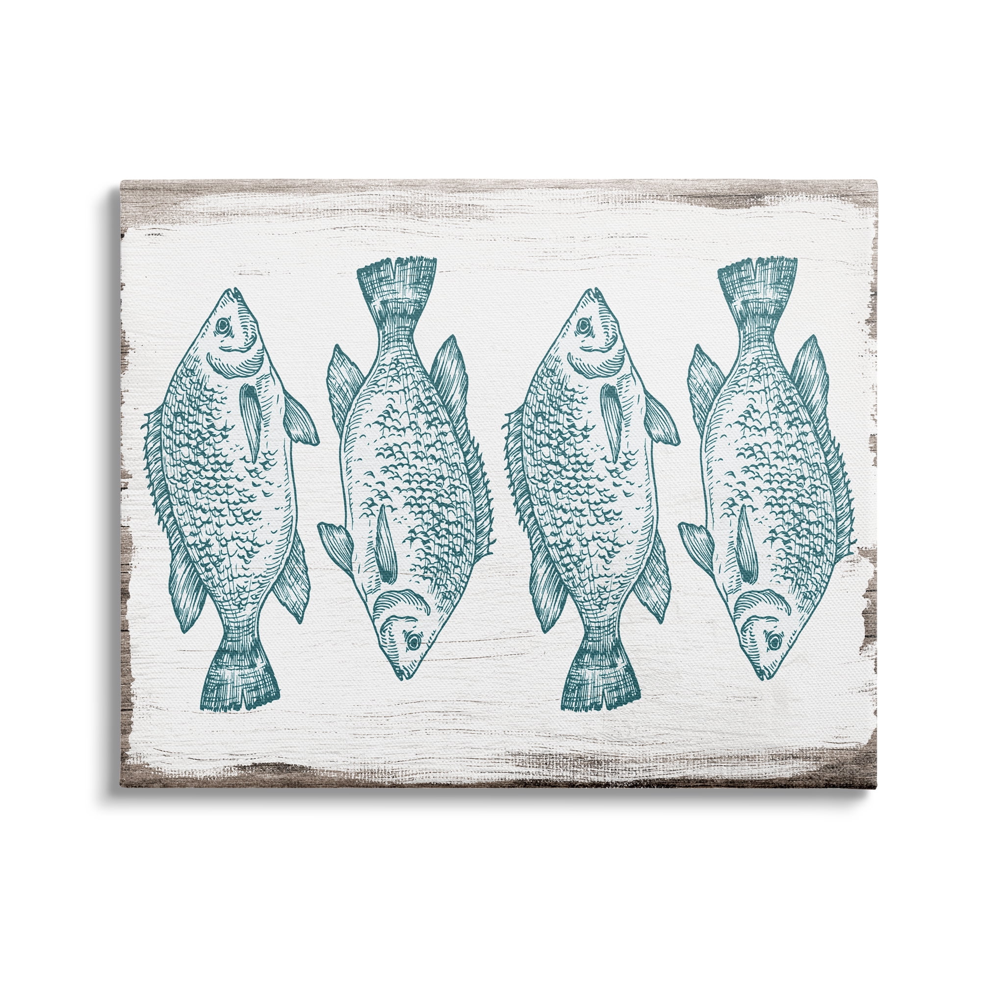 Stupell Indtries Vintage Fish Illtration Nautical Pattern Blue White Brown,40 x 30,Design by Daphne Polselli
