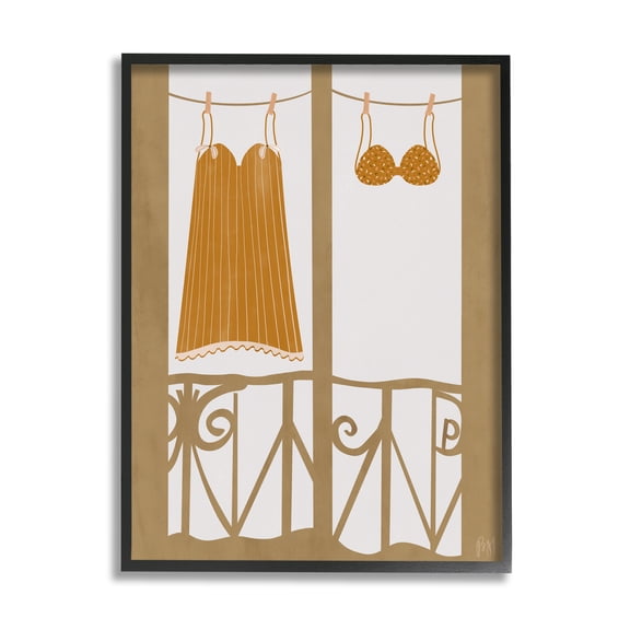 Stupell Indtries Vintage Orange Clothing European Architecture Balcony Clothesline,16 x 20,Design by Birch&Ink