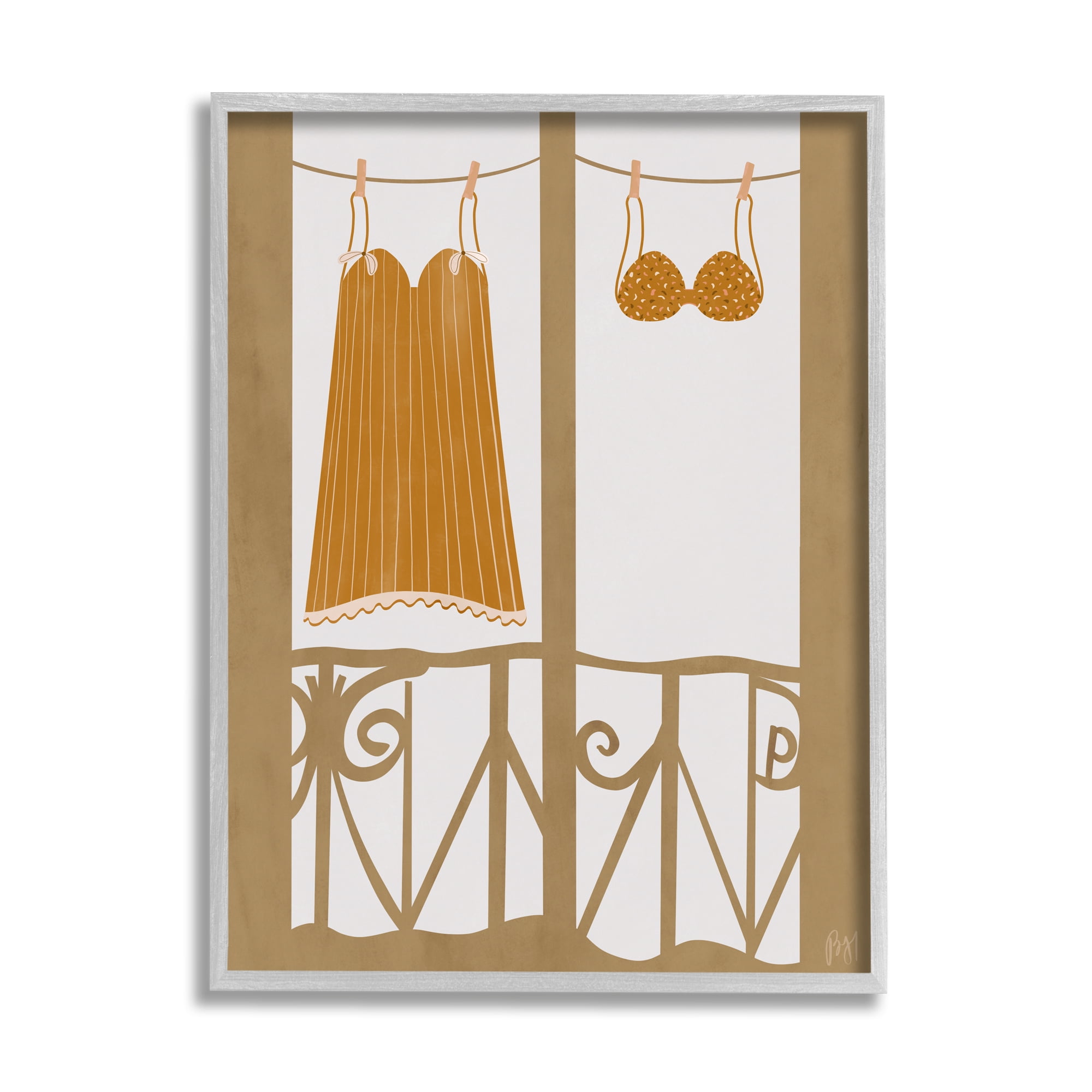 Stupell Indtries Vintage Orange Clothing European Architecture Balcony Clothesline,16 x 20,Design by Birch&Ink