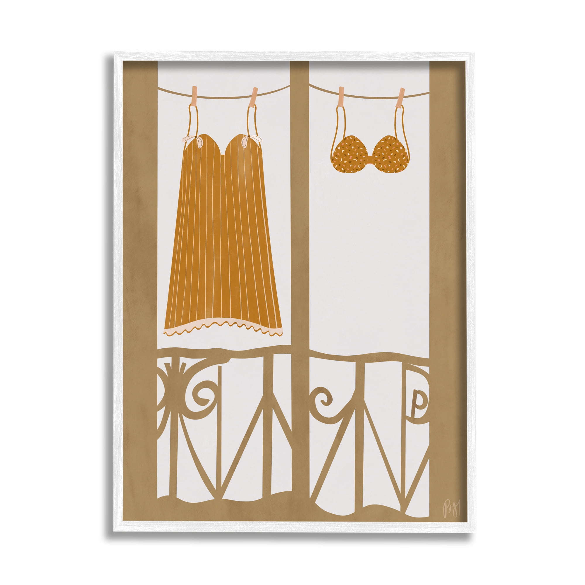 Stupell Indtries Vintage Orange Clothing European Architecture Balcony Clothesline,16 x 20,Design by Birch&Ink