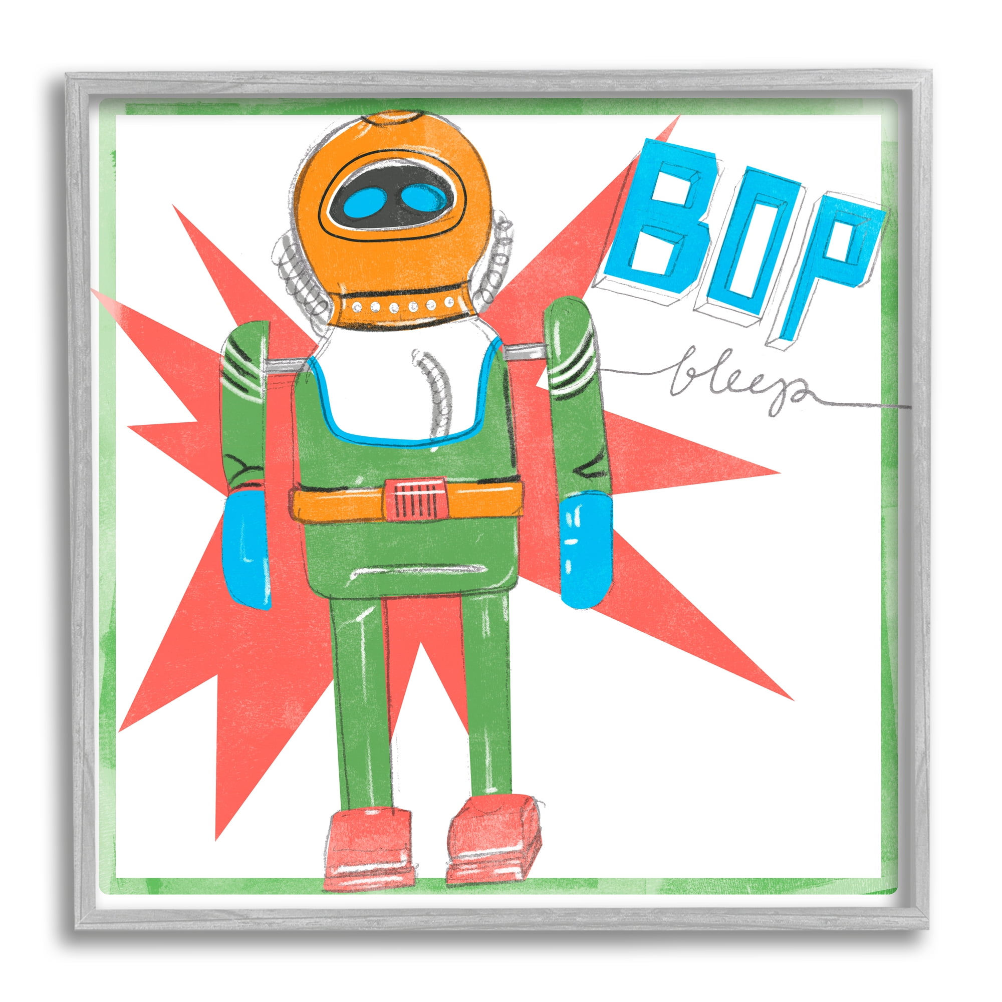 Stupell Indtries Vintage Robot Toy Bop Bleep Text Retro Pop,17 x 17,Design by Jennifer Paxton Parker&nbsp;