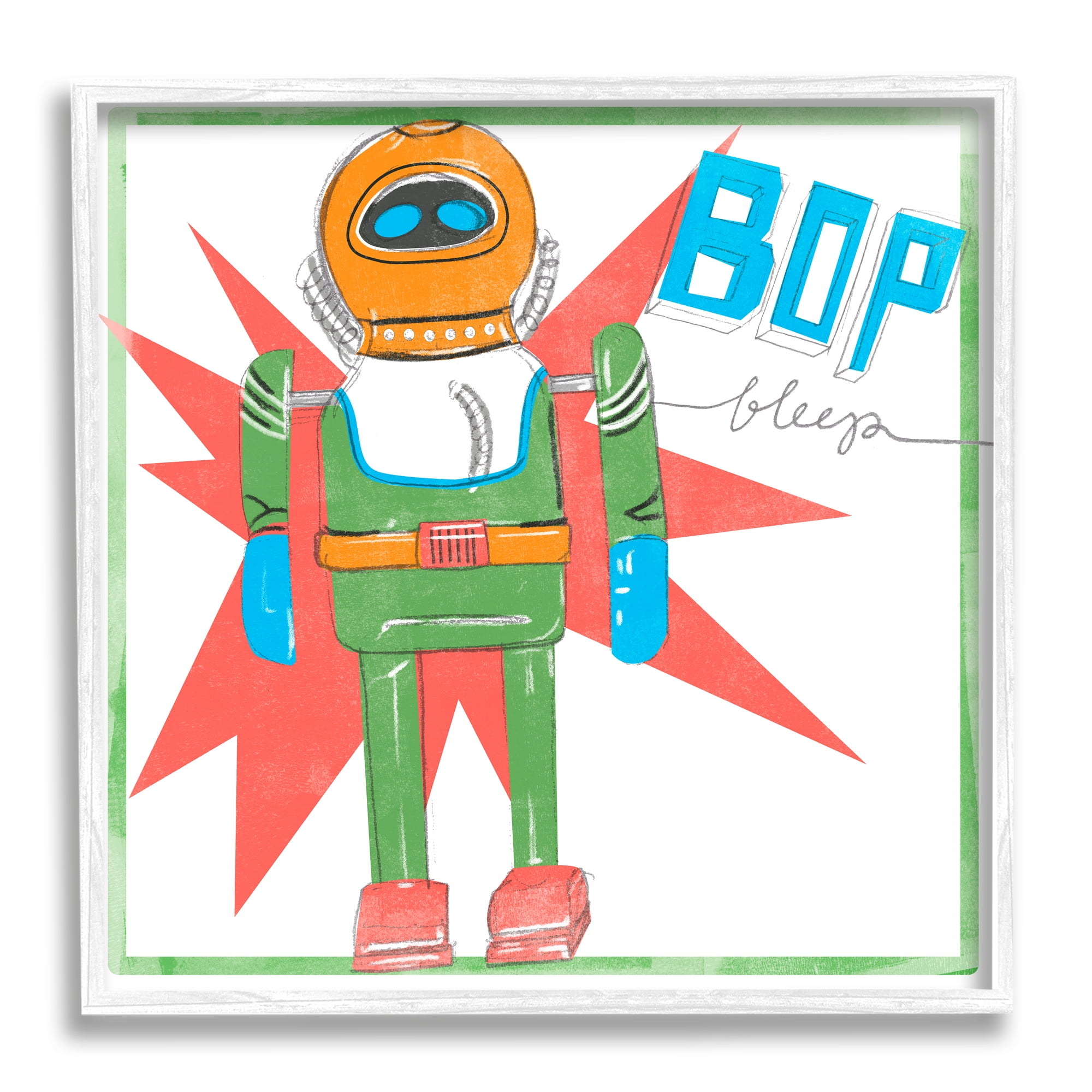 Stupell Indtries Vintage Robot Toy Bop Bleep Text Retro Pop,24 x 24,Design by Jennifer Paxton Parker&nbsp;
