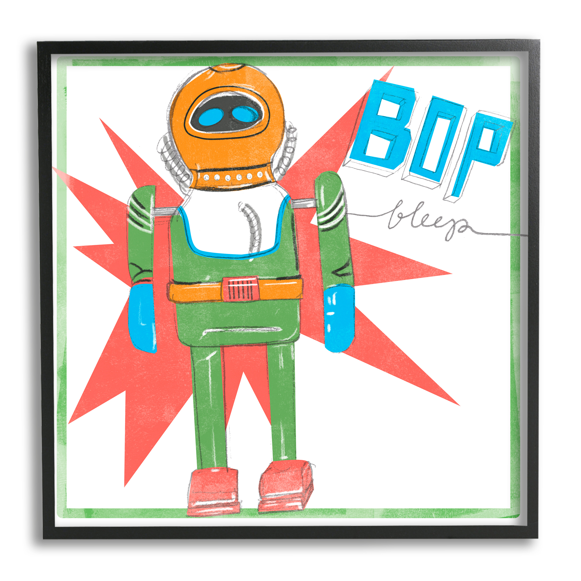 Stupell Indtries Vintage Robot Toy Bop Bleep Text Retro Pop,24 x 24,Design by Jennifer Paxton Parker&nbsp;