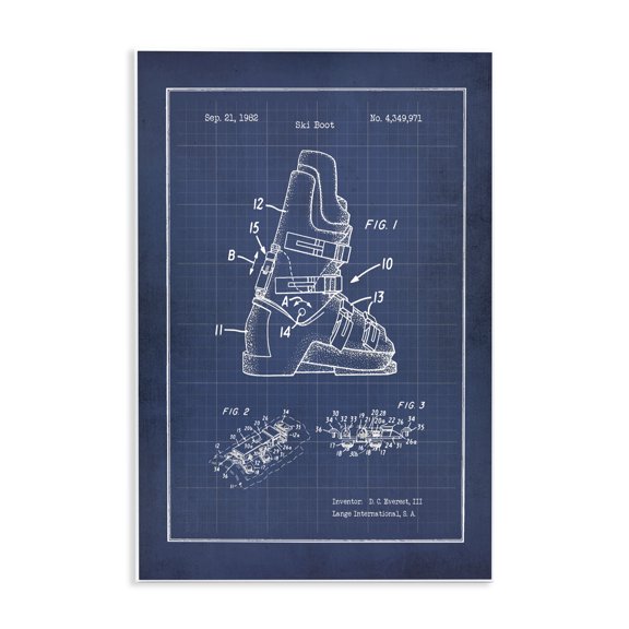 Stupell Industries Eclectic Vintage Ski Boot Blue Print Figure Drawing Chart Wall Plaque Art, 10 x 15, by Jo Moulton