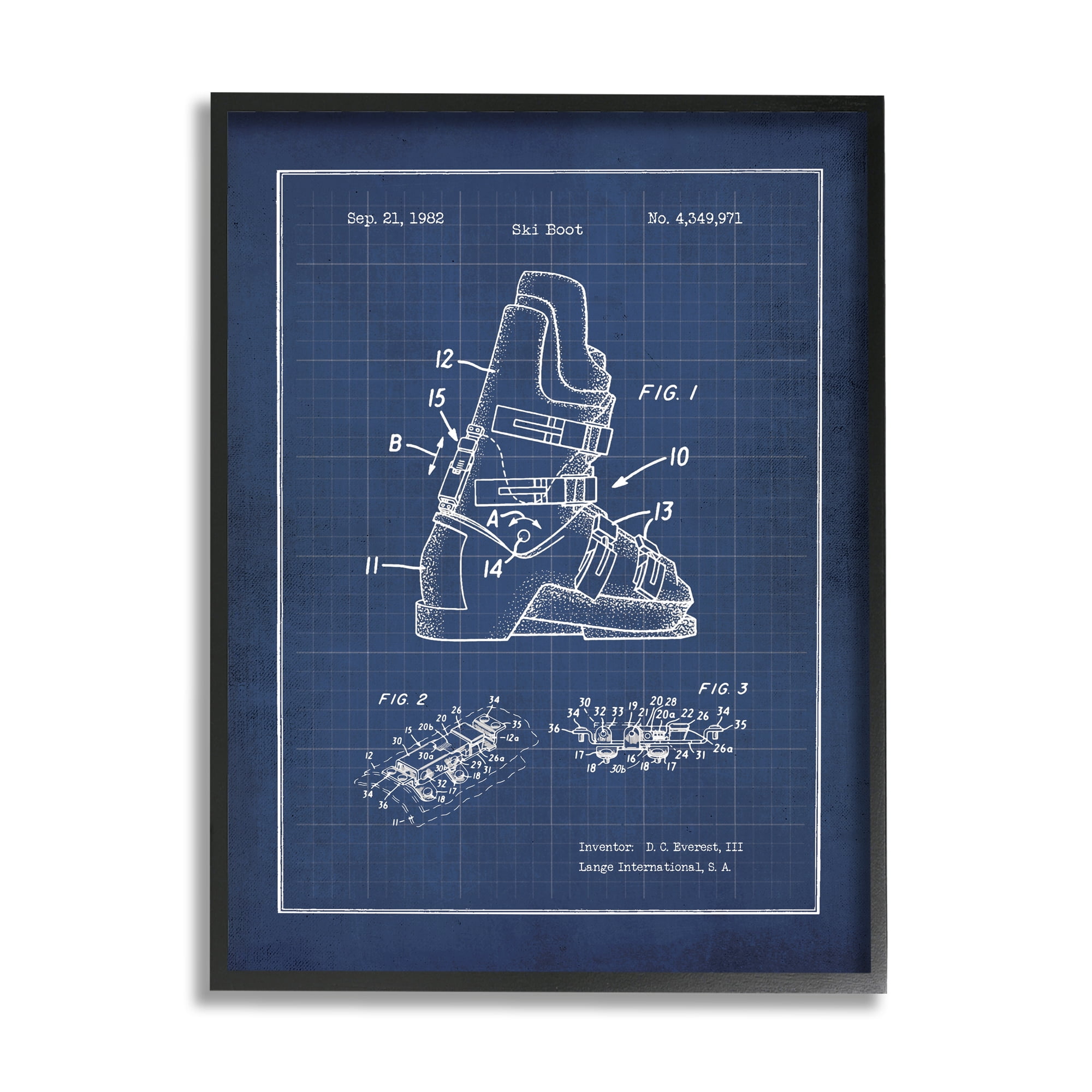 Stupell Indtries Vintage Ski Boot Blue Print Figure Drawing Chart,11 x 14,Design by Jo Moulton