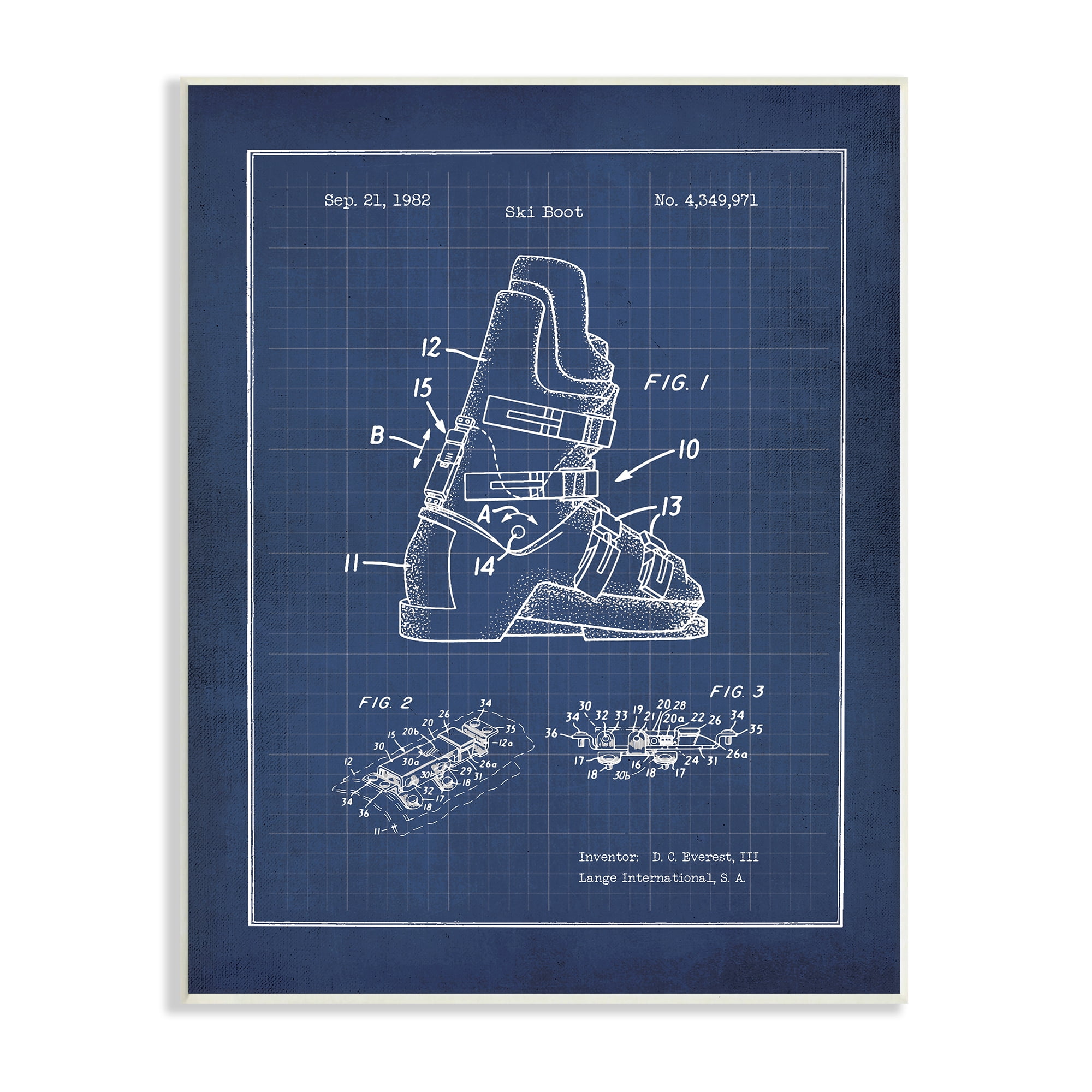 Stupell Indtries Vintage Ski Boot Blue Print Figure Drawing Chart,13 x 19,Design by Jo Moulton