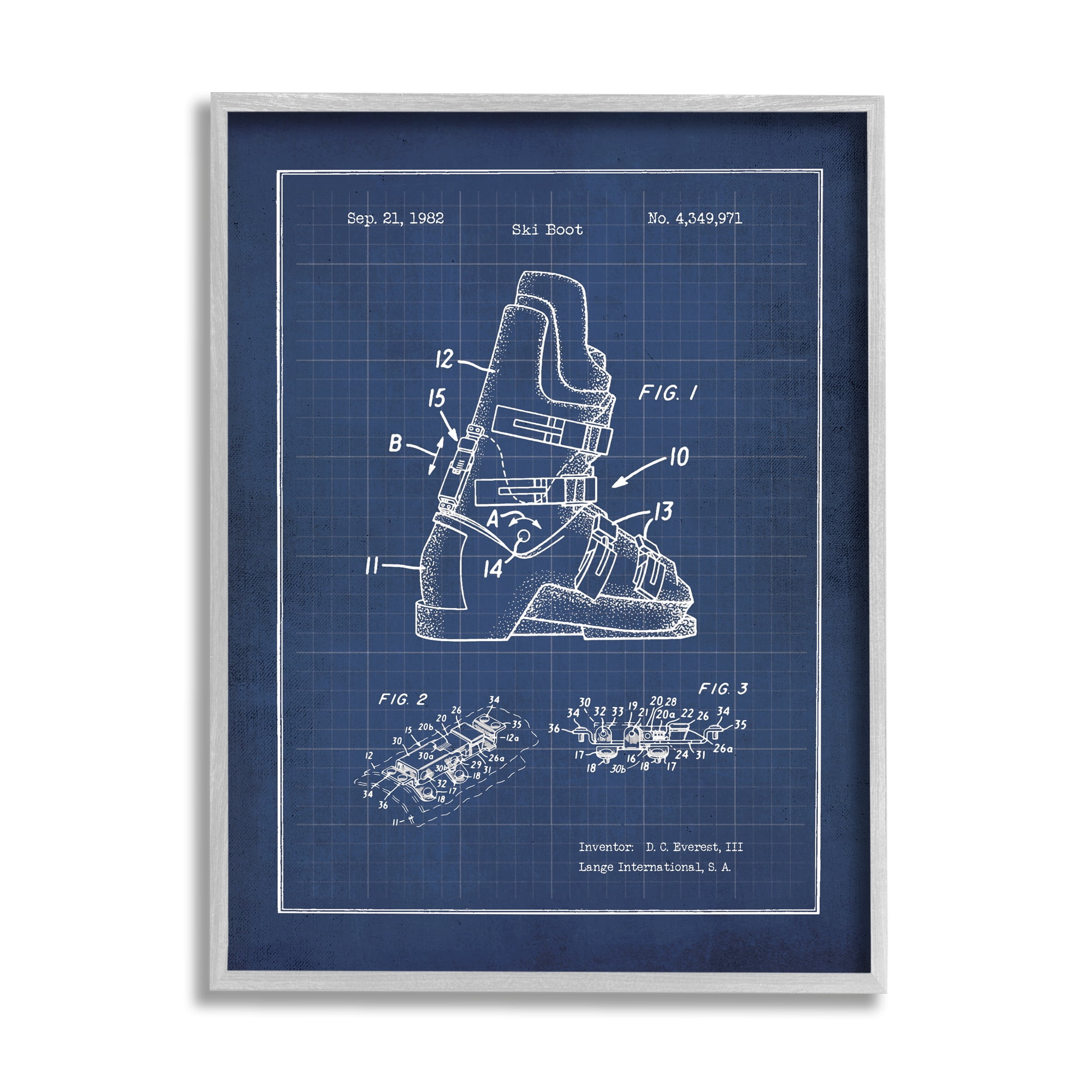 Stupell Indtries Vintage Ski Boot Blue Print Figure Drawing Chart,16 x 20,Design by Jo Moulton
