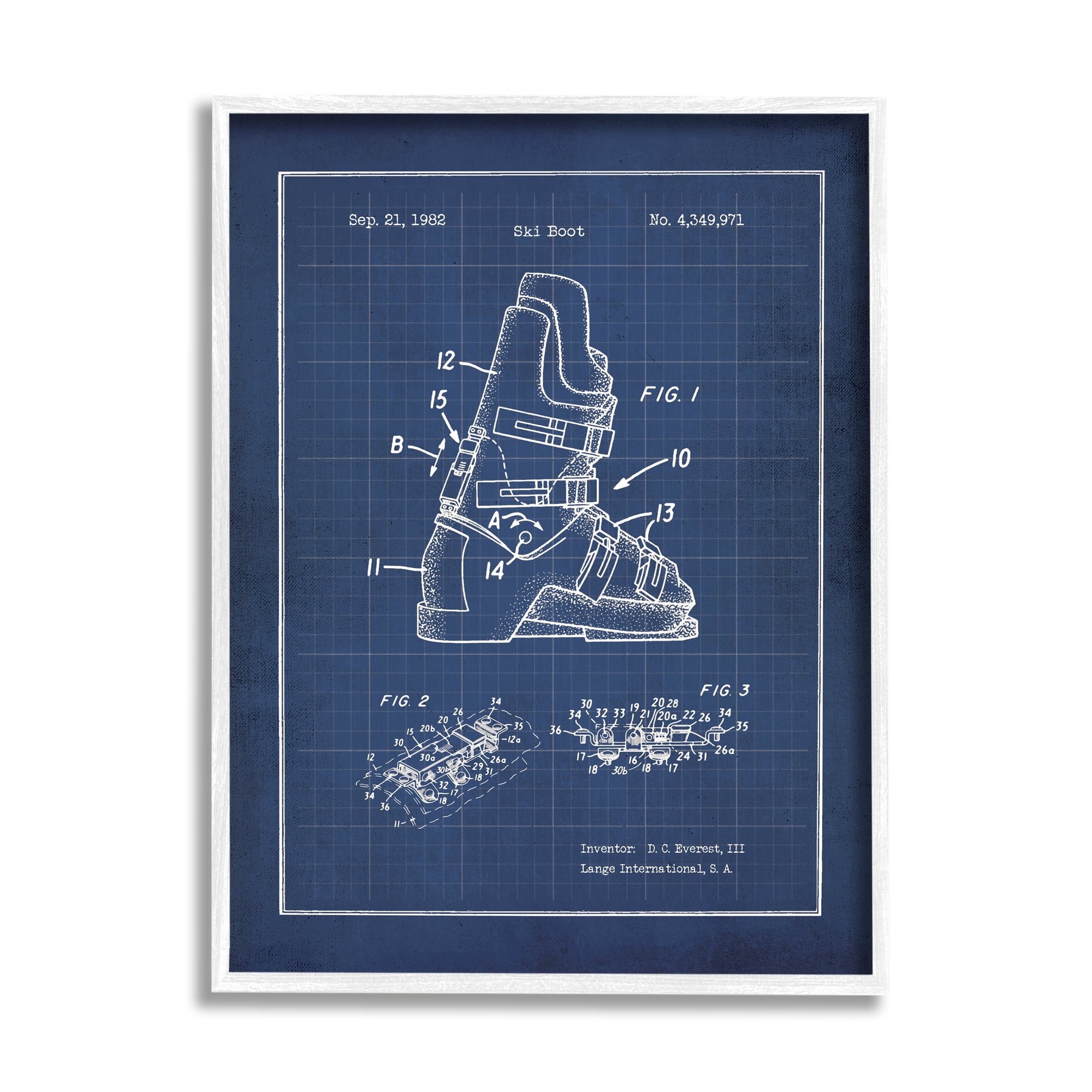 Stupell Indtries Vintage Ski Boot Blue Print Figure Drawing Chart,16 x 20,Design by Jo Moulton
