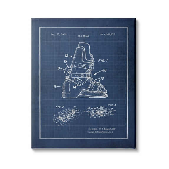 Stupell Indtries Vintage Ski Boot Blue Print Figure Drawing Chart,36 x 48,Design by Jo Moulton
