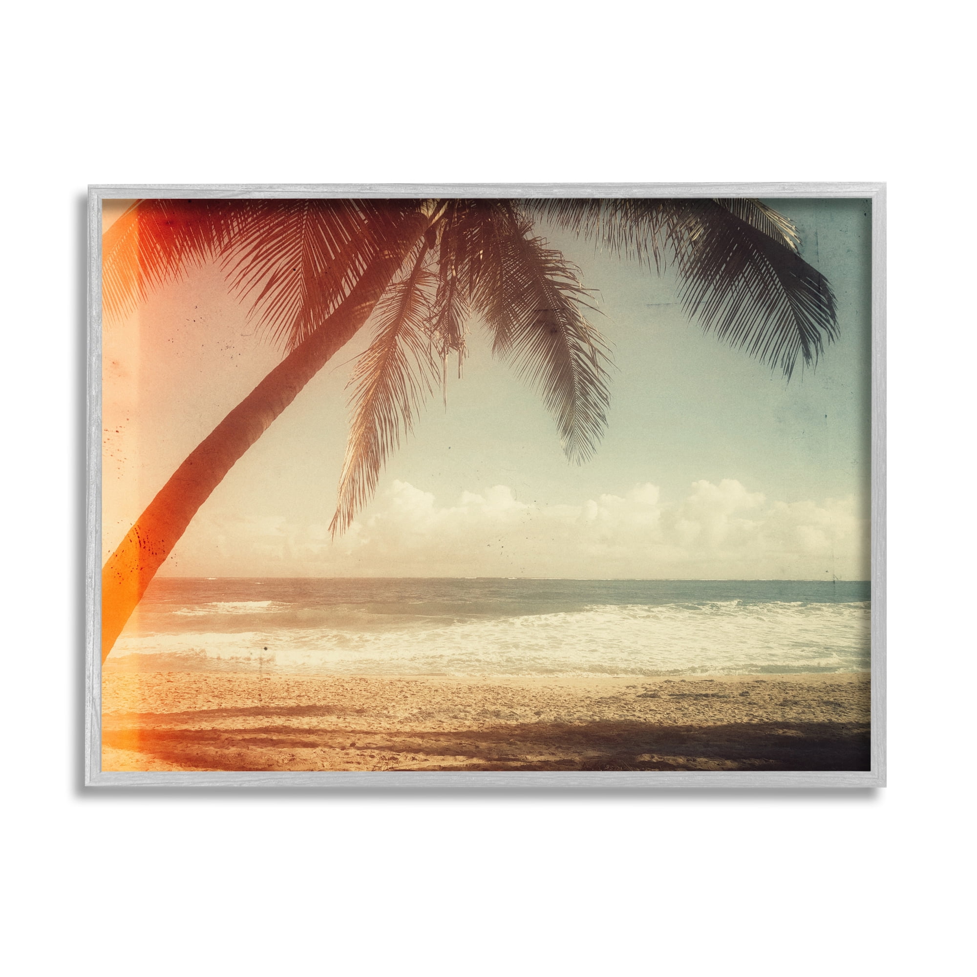Stupell Indtries Vintage Sun Bleached Ocean Scene Hanging Palm Tree,30 x 24,Design by Acosta