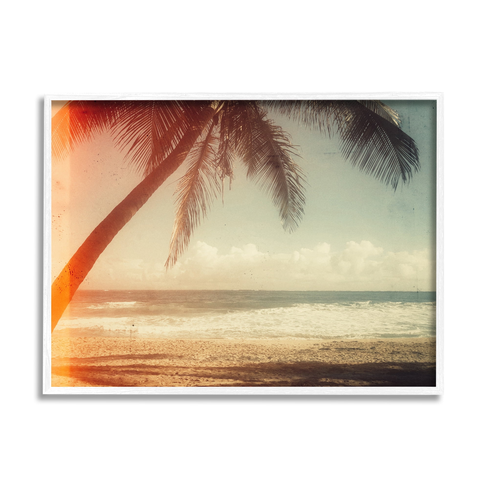 Stupell Indtries Vintage Sun Bleached Ocean Scene Hanging Palm Tree,30 x 24,Design by Acosta