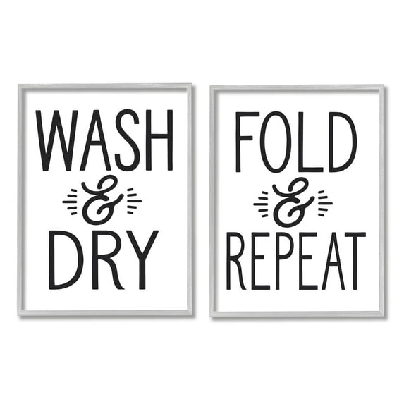 Stupell Indtries Wash Dry Fold Repeat Laundry Phrase Black White,11 x 14,Design by Lettered and Lined