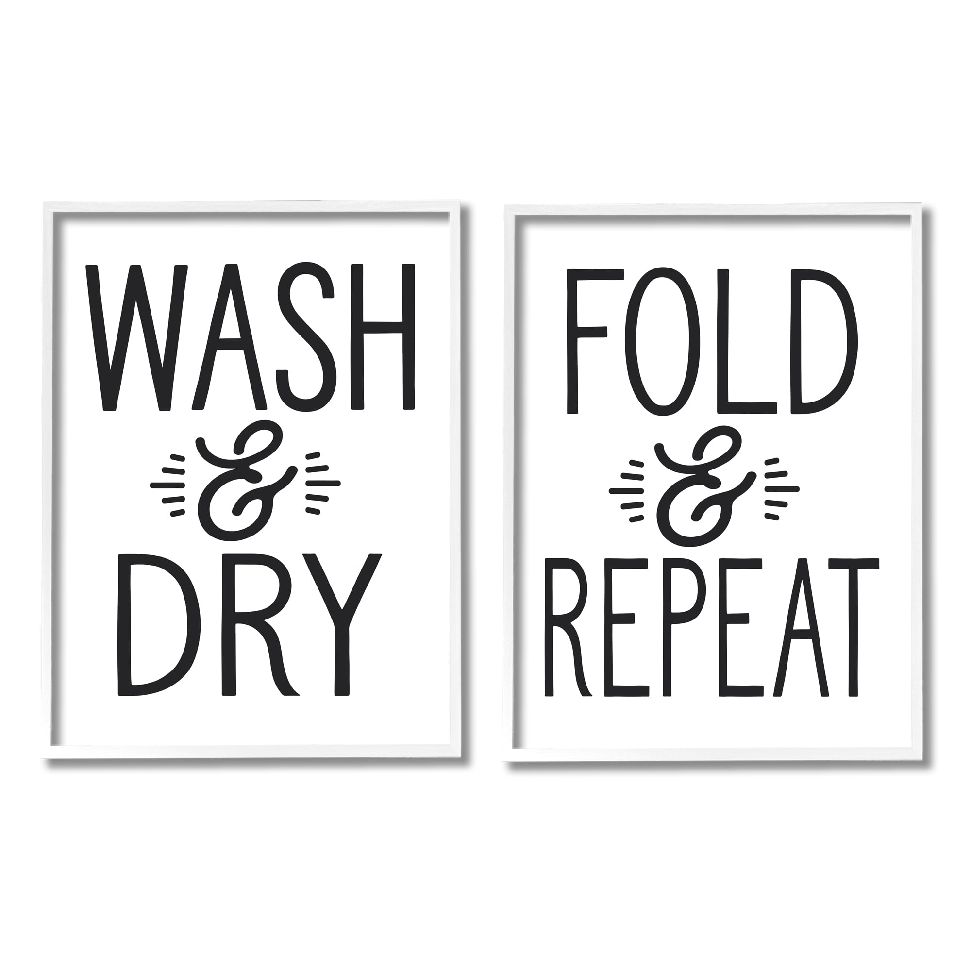 Stupell Indtries Wash Dry Fold Repeat Laundry Phrase Black White,16 x 20,Design by Lettered and Lined