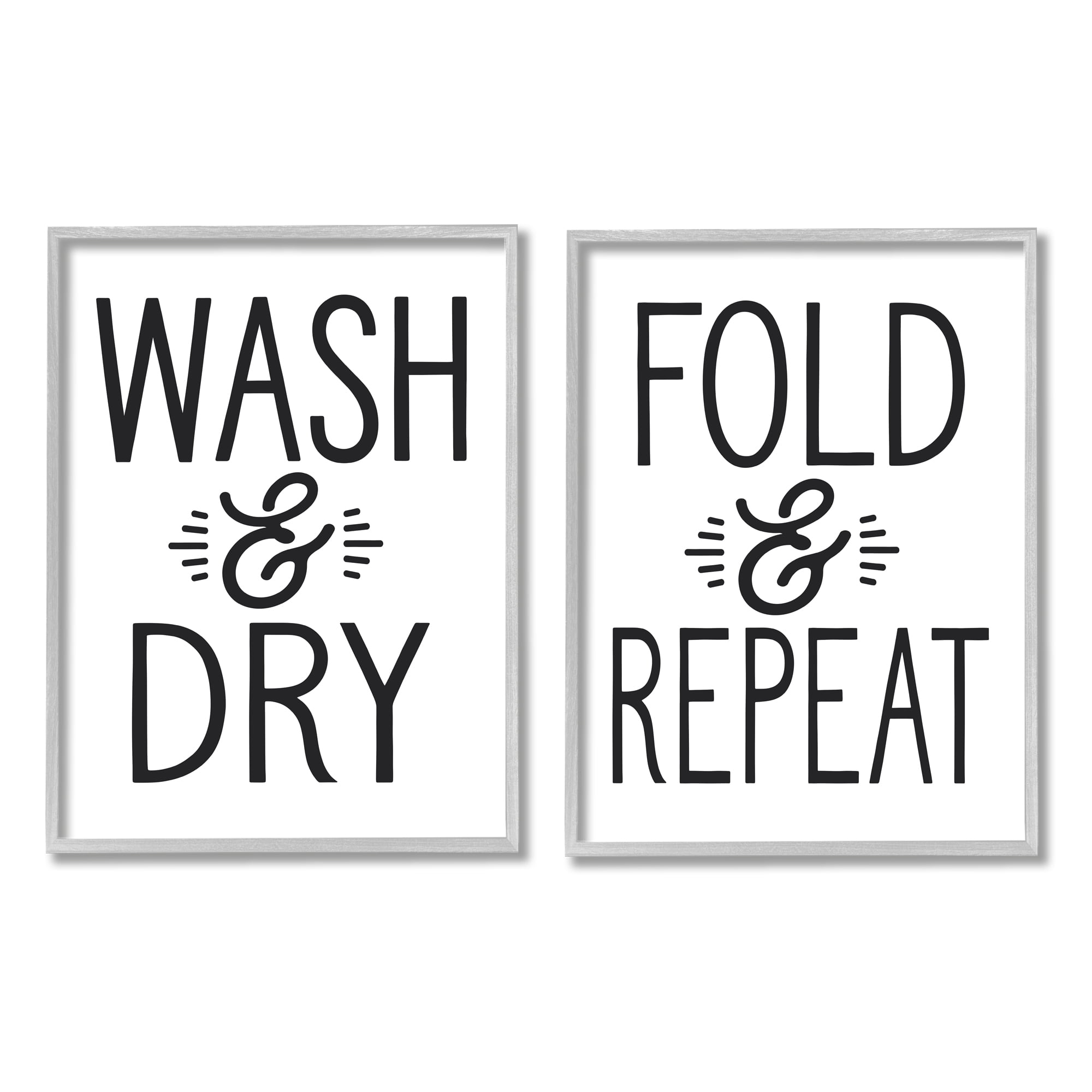 Stupell Indtries Wash Dry Fold Repeat Laundry Phrase Black White,16 x 20,Design by Lettered and Lined