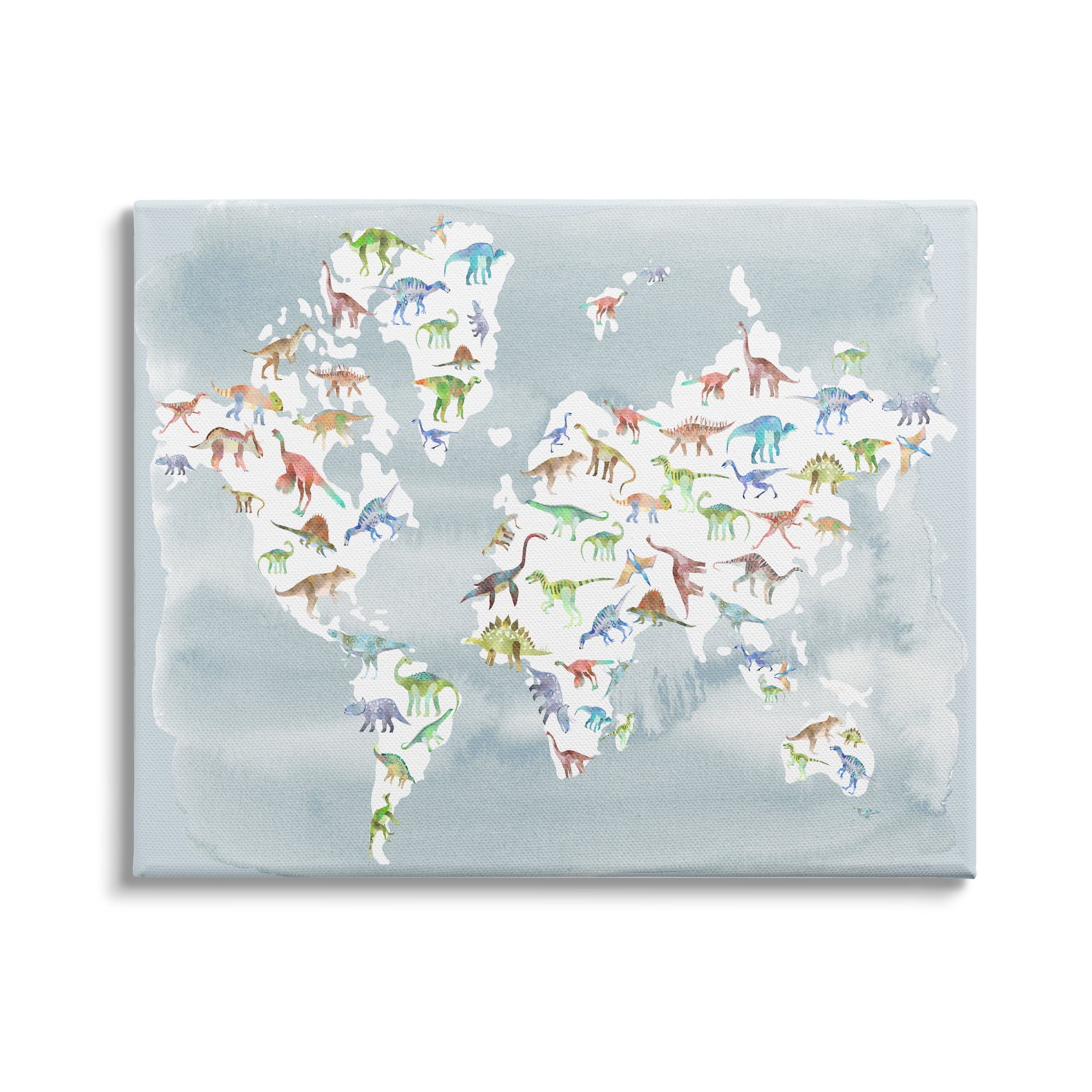 Stupell Indtries Watercolor World Map with Dinosaur Reptile Pattern,20 x 16,Design by Ziwei Li