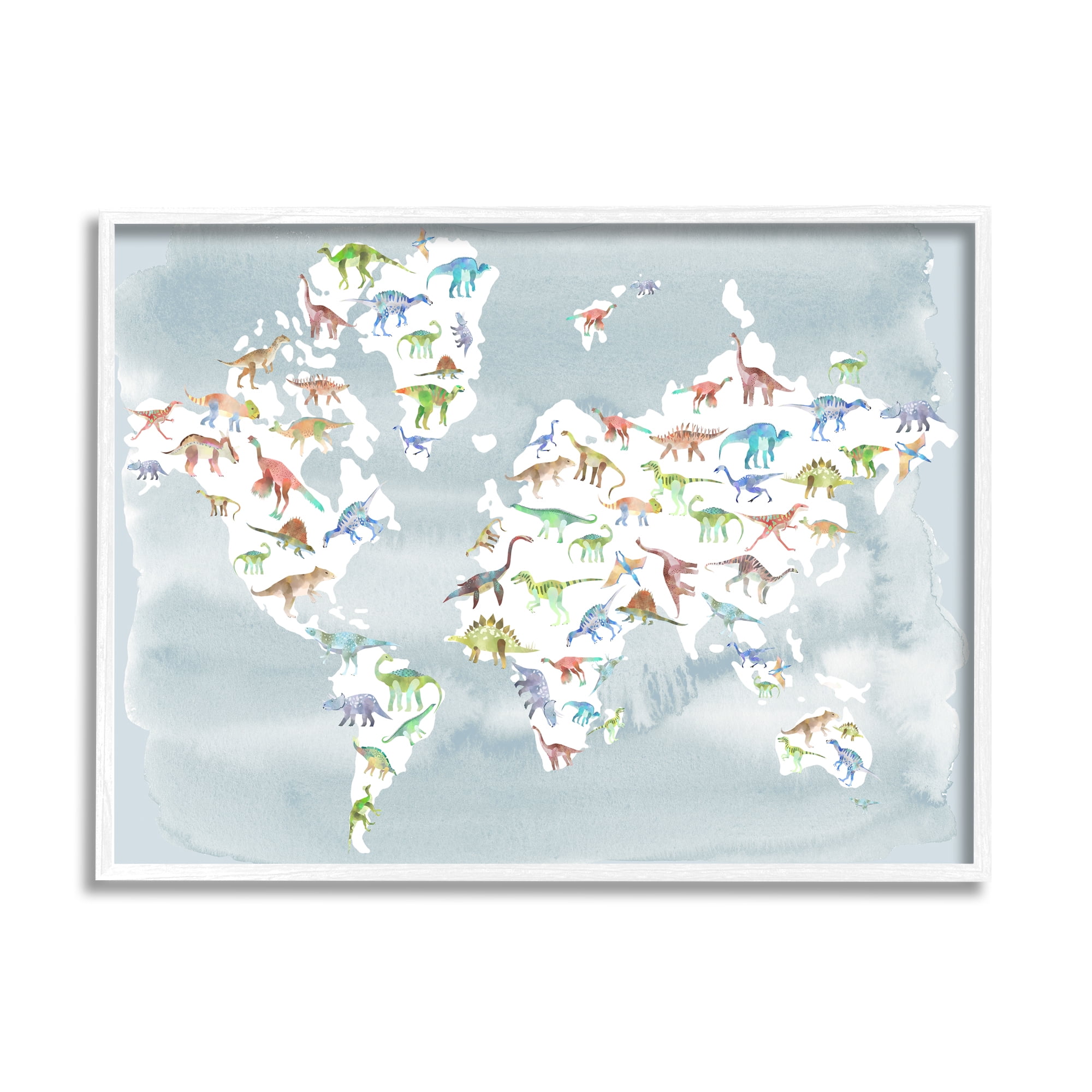 Stupell Indtries Watercolor World Map with Dinosaur Reptile Pattern,30 x 24,Design by Ziwei Li